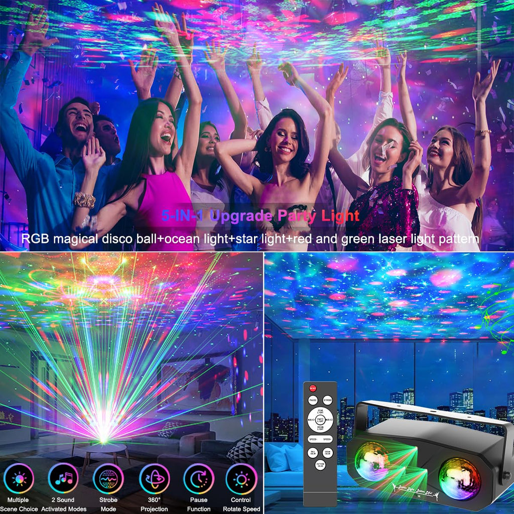 Party Lights,Disco DJ Strobe Light Rave Stage Projector Effect Dance Club Light Sound Activated with Remote Control for Parties Home Show KTV Pub Dance Christmas