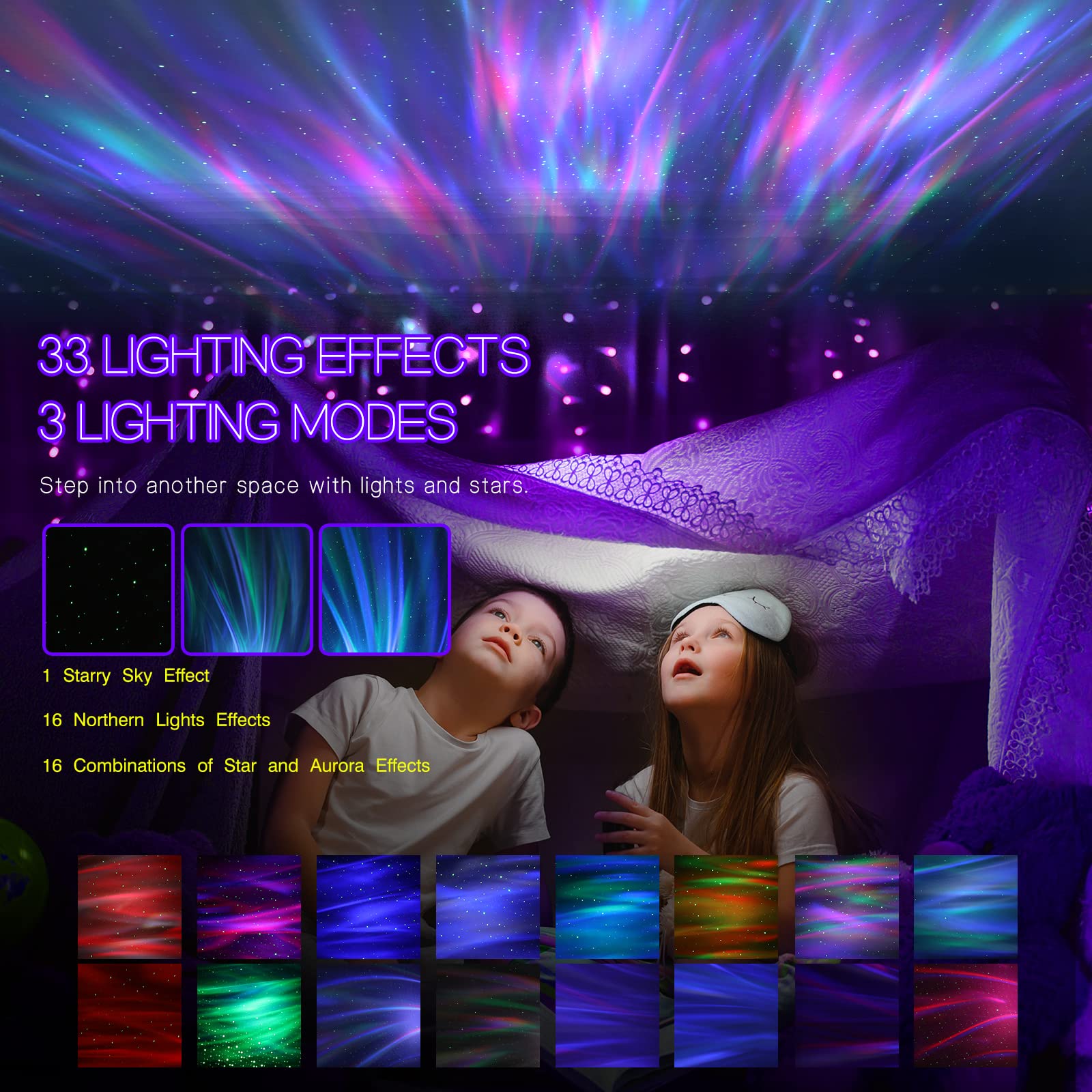Northern Galaxy Light Aurora Projector with 33 Light Effects, Night Lights LED Star Projector for Bedroom Nebula Lamp, Remote Control, White Noises, Bluetooth Speaker for Parties Black - Flex Gamingproduct_type