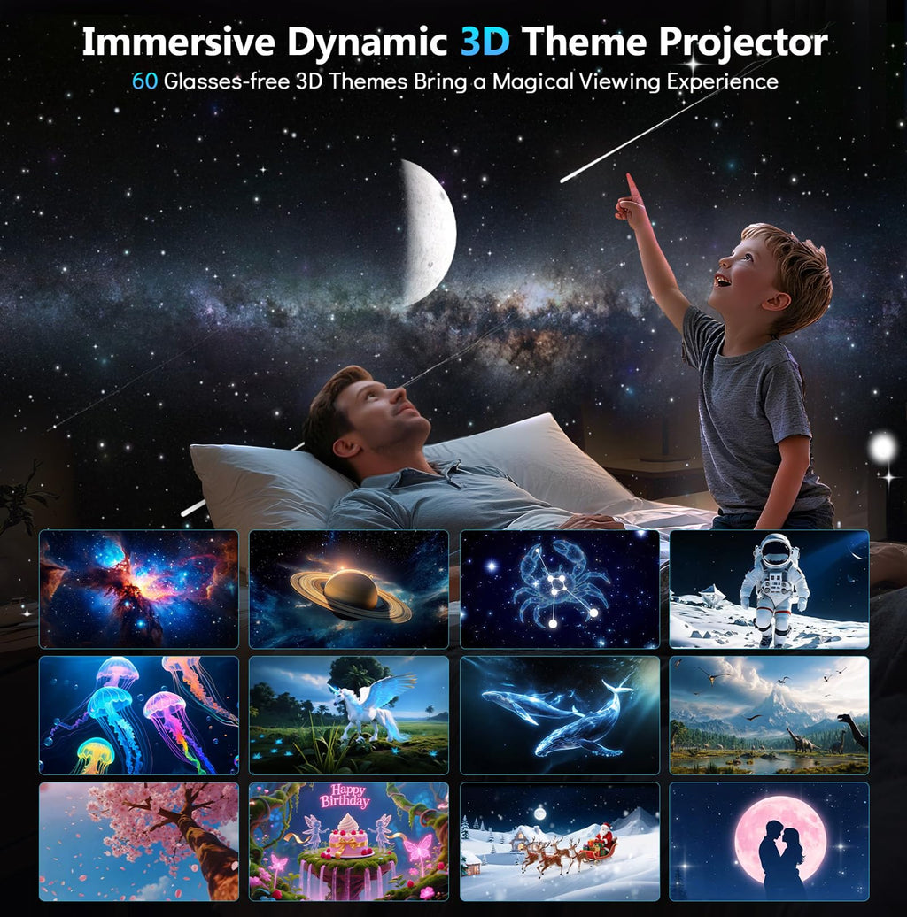 Rossetta 3D Projector with 60 Scenes, Galaxy Star Projector for Room Decor | Bluetooth Speaker, 1H/2H Timer & Remote, Night Light for Bedroom, Party, Christmas & Birthday Gifts for Adults, Girls, Boys