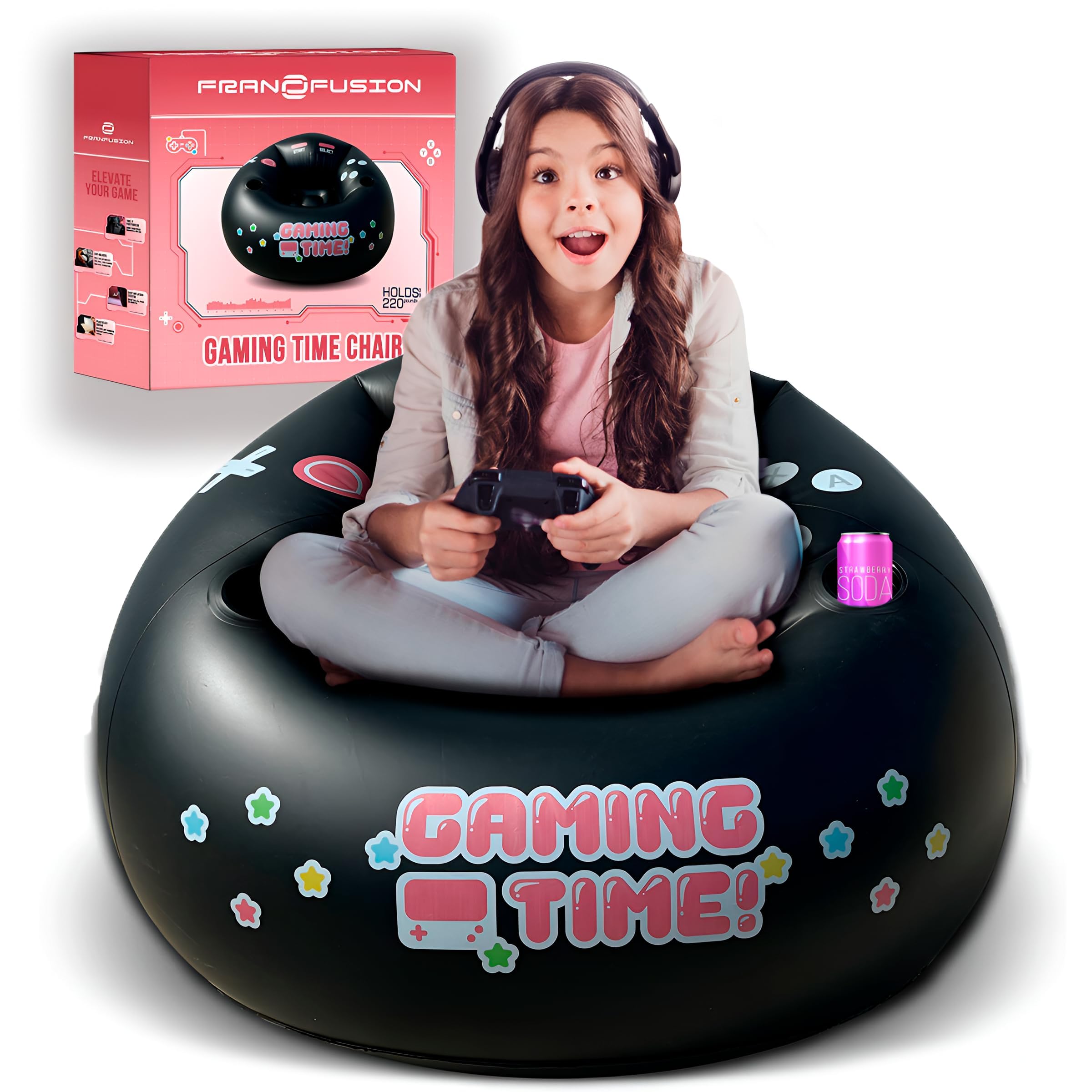 Inflatable Gaming Chair for Kids & Teens with Cup Holders and Side Pocket - This Air Gaming Bean Bag Chairs for kids is The Perfect Furniture for Gamer Room Decor - Perfect Gaming Stuff for boys 4-12 - Flex Gamingproduct_type