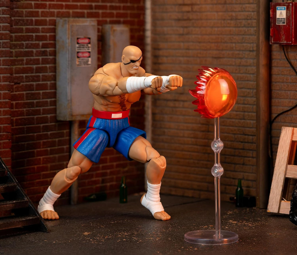 Jada Street Fighter II Sagat Deluxe 1:12 Scale Action Figure - Highly Articulated, Tiger Shot Accessory & Stand, 7.6" Tall | Highly articulated, Tiger Shot accessory and stand