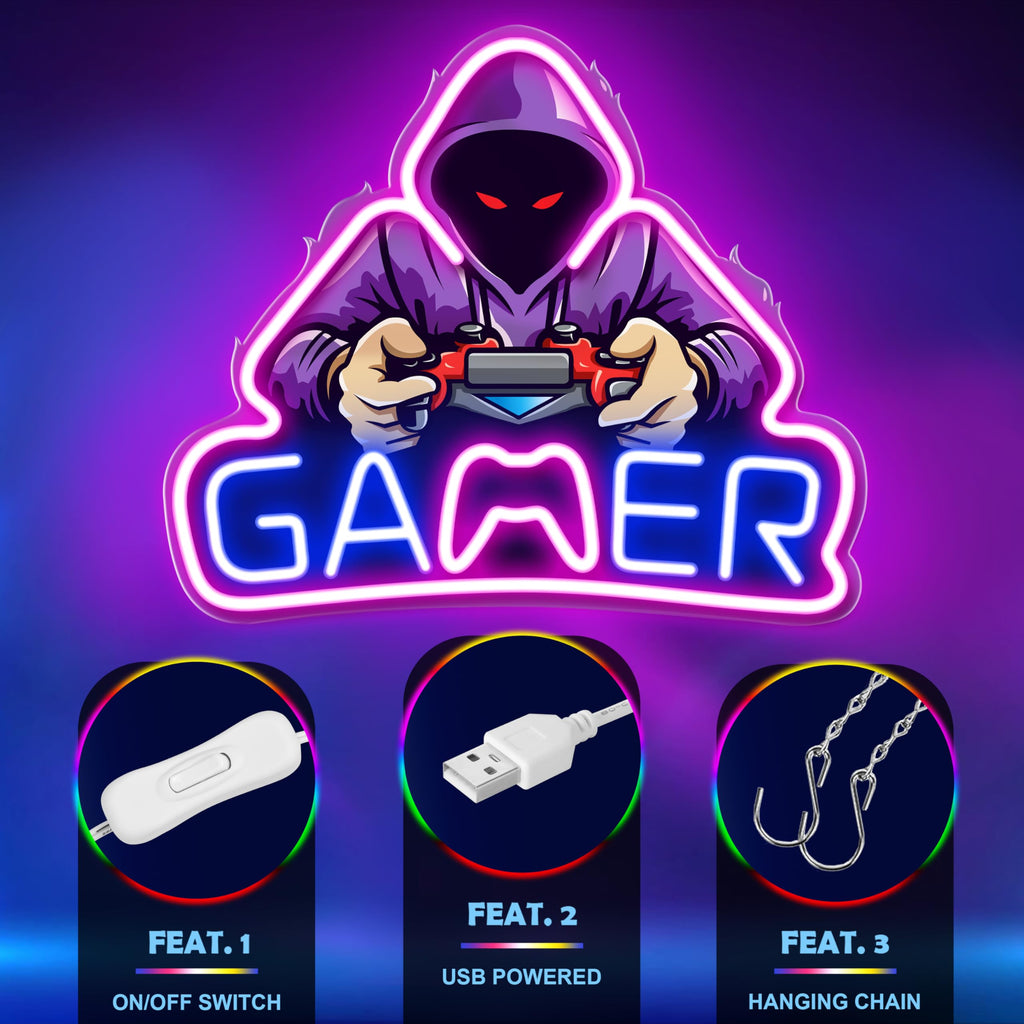 Kavaas Gamer Neon Sign, UV Printed Gaming Neon Sign for Gamer Room Decor - LED Video Game Neon Lights for Bedroom Boys, Gaming Wall decor - Best Gamer Gifts for Teenage Boys, Christmas - Flex Gamingproduct_type