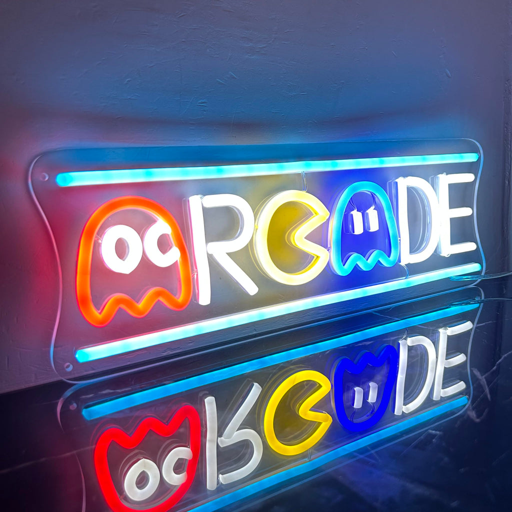 Custom Arcade Neon Sign, Ugrade Retro Game Ghost LED Neon Light Sign, Handmade Aesthetic Night Lamp for Game Room, Business Recreation Bedroom Birthday Gift (Arcade)