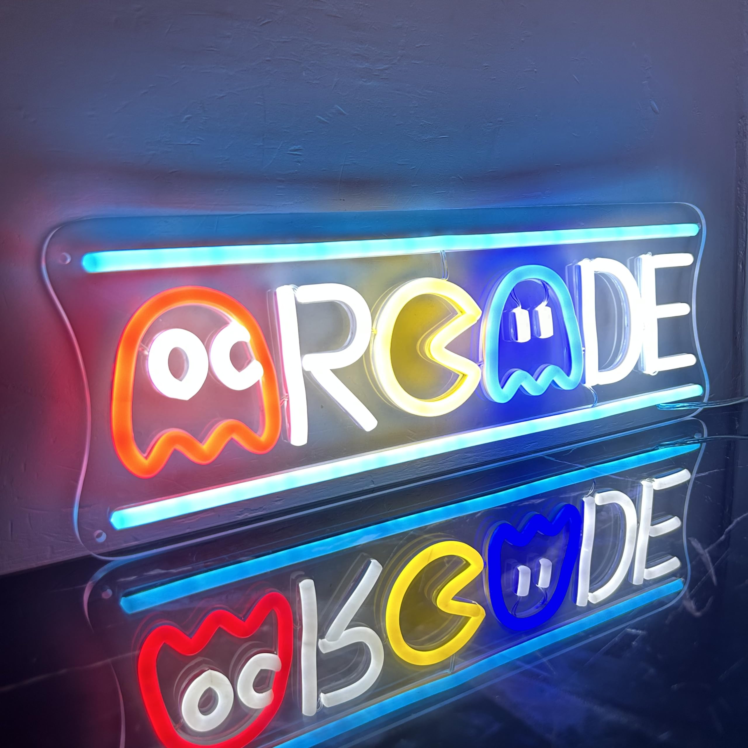 Custom Arcade Neon Sign, Ugrade Retro Game Ghost LED Neon Light Sign, Handmade Aesthetic Night Lamp for Game Room, Business Recreation Bedroom Birthday Gift (Arcade)