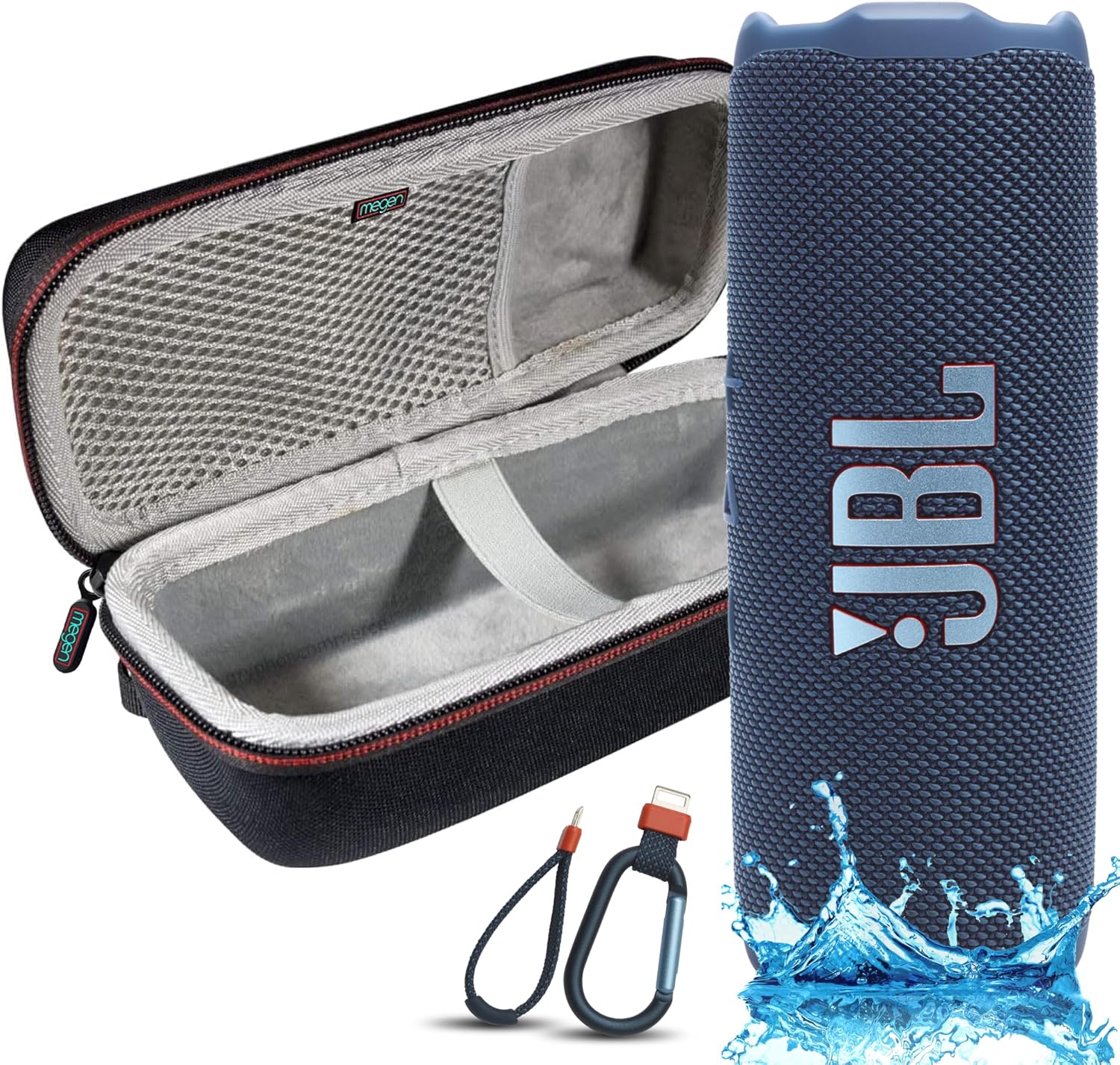 JBL Flip 7 Portable Bluetooth Speaker, IP68 Waterproof, Dustproof, Drop-Proof, PushLock System, AI Sound Boost, 16H Battery, Megen Hardshel Protection Case (Blue)