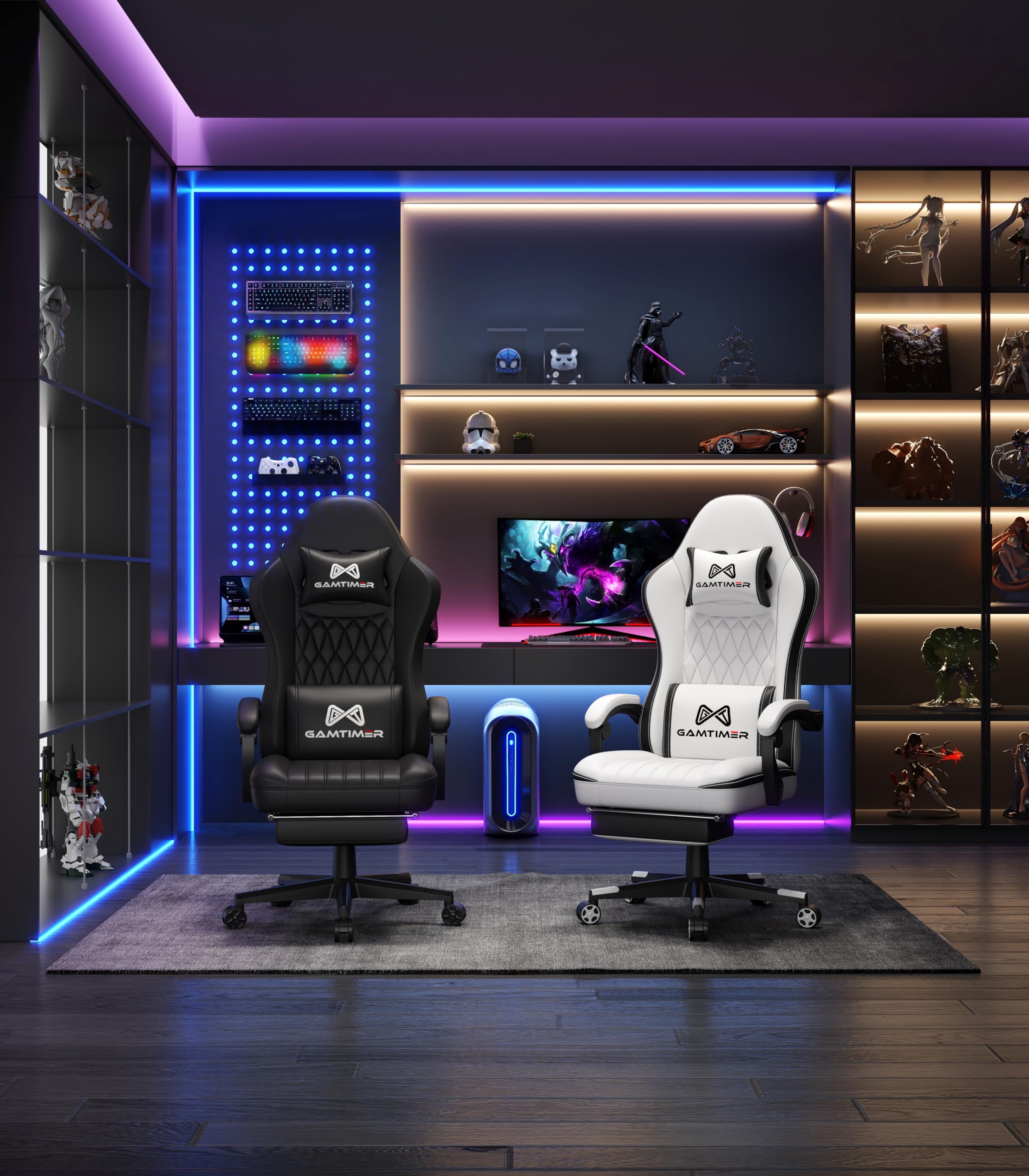 Gamtimer Gaming Chair with Footrest, Ergonomic Computer Chair, PU Breathable Material with Headrest and Lumbar Support, Suitable for Silla Gamer and Adults（Grey） - Flex Gamingproduct_type