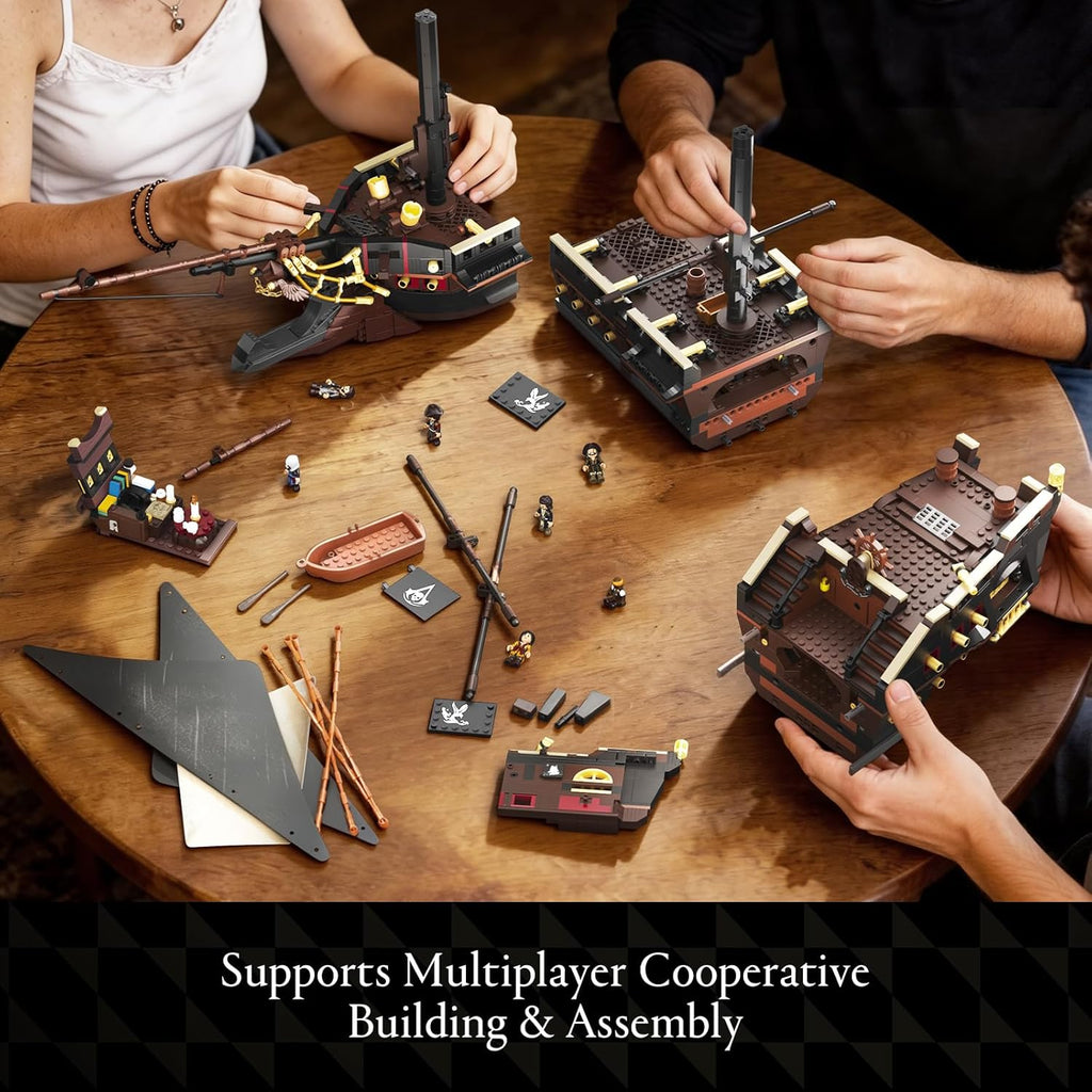 Wise Block Assassin's Creed Black Flag Jackdaw Pirate Ship Building Set | 3781 Pcs Epic Warship Edition Large Model Ship Kit HA395107, Gifts for Adult Collections Enthusiasts, 8 Minifigures Decorate