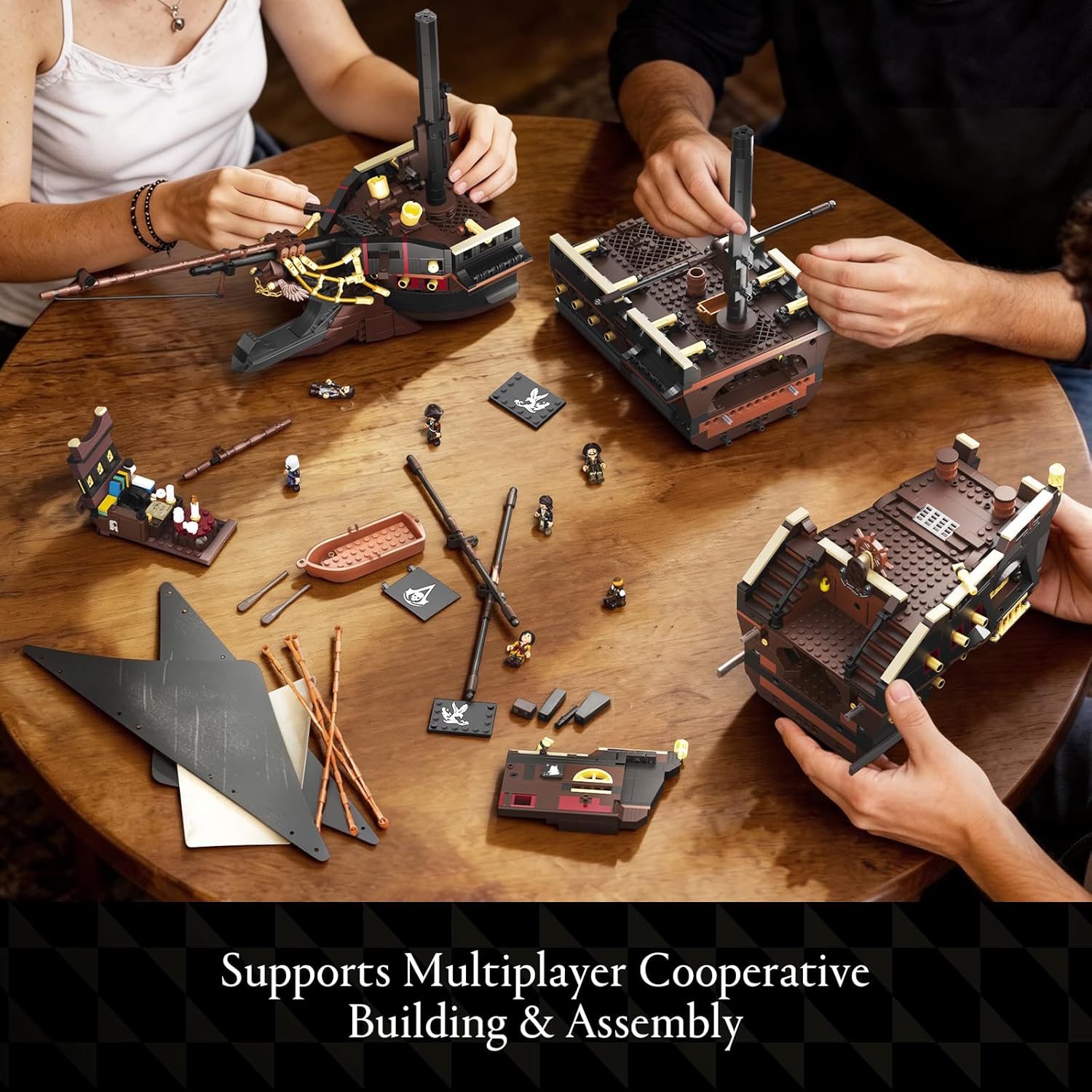 Wise Block Assassin's Creed Black Flag Jackdaw Pirate Ship Building Set | 3781 Pcs Epic Warship Edition Large Model Ship Kit HA395107, Gifts for Adult Collections Enthusiasts, 8 Minifigures Decorate
