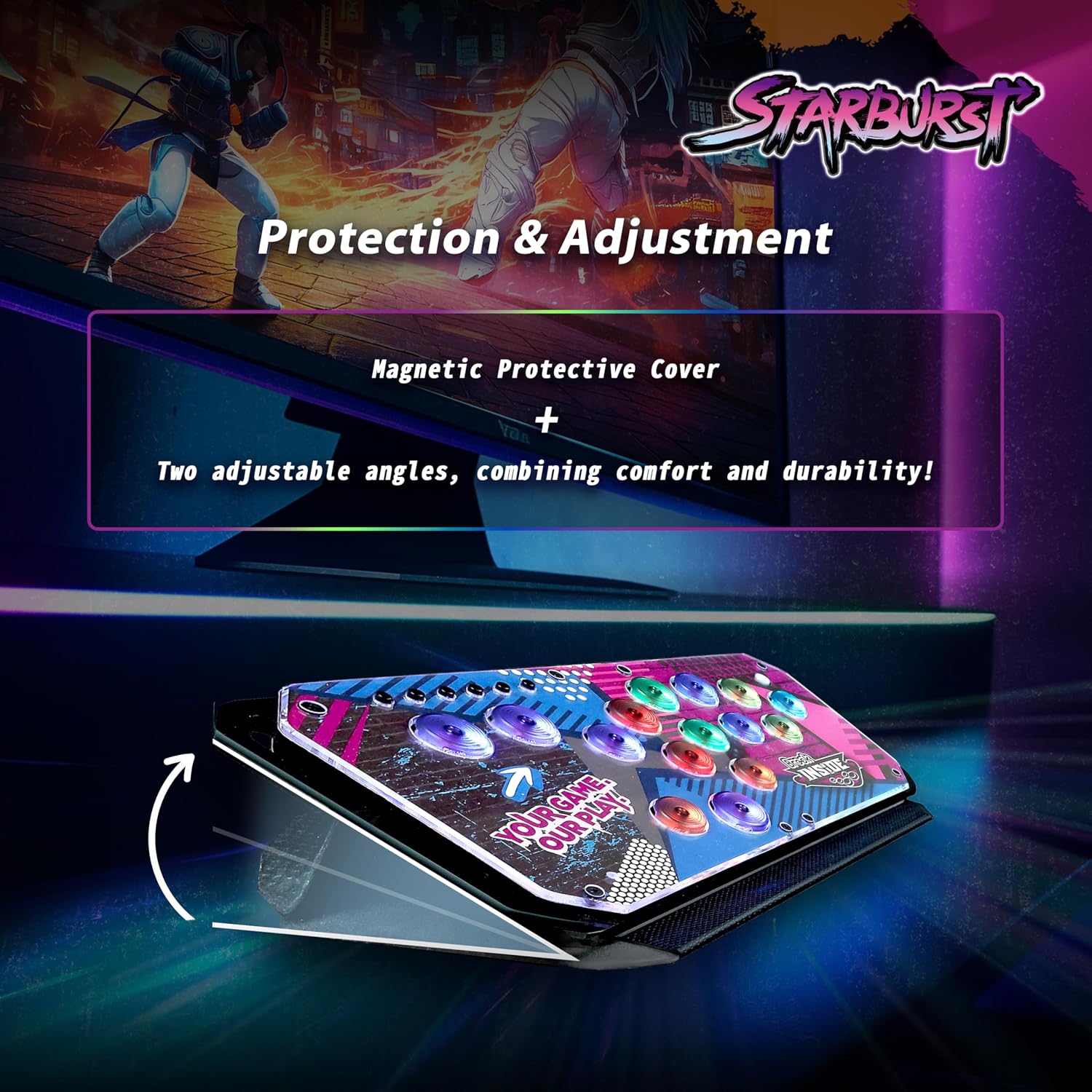 Brook Fighter Starburst All-Button Arcade Controller for PS5, PS4, Xbox Series X|S, NS & NS2, PC – Hot-Swappable Switches, RGB Lighting, Adjustable Angles, Tournament-Grade Performance - Flex Gamingproduct_type