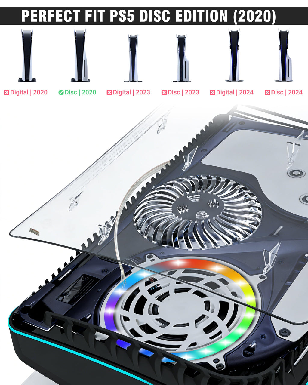Joso Faceplate for PS5 Disc Edition, Anti-Scratch Dustproof Case Replacement with RGB Ring, Cover Skin Fit for PS5 Console (CD-ROM), Plates for PS5 Accessories, Transparent - Flex Gamingproduct_type