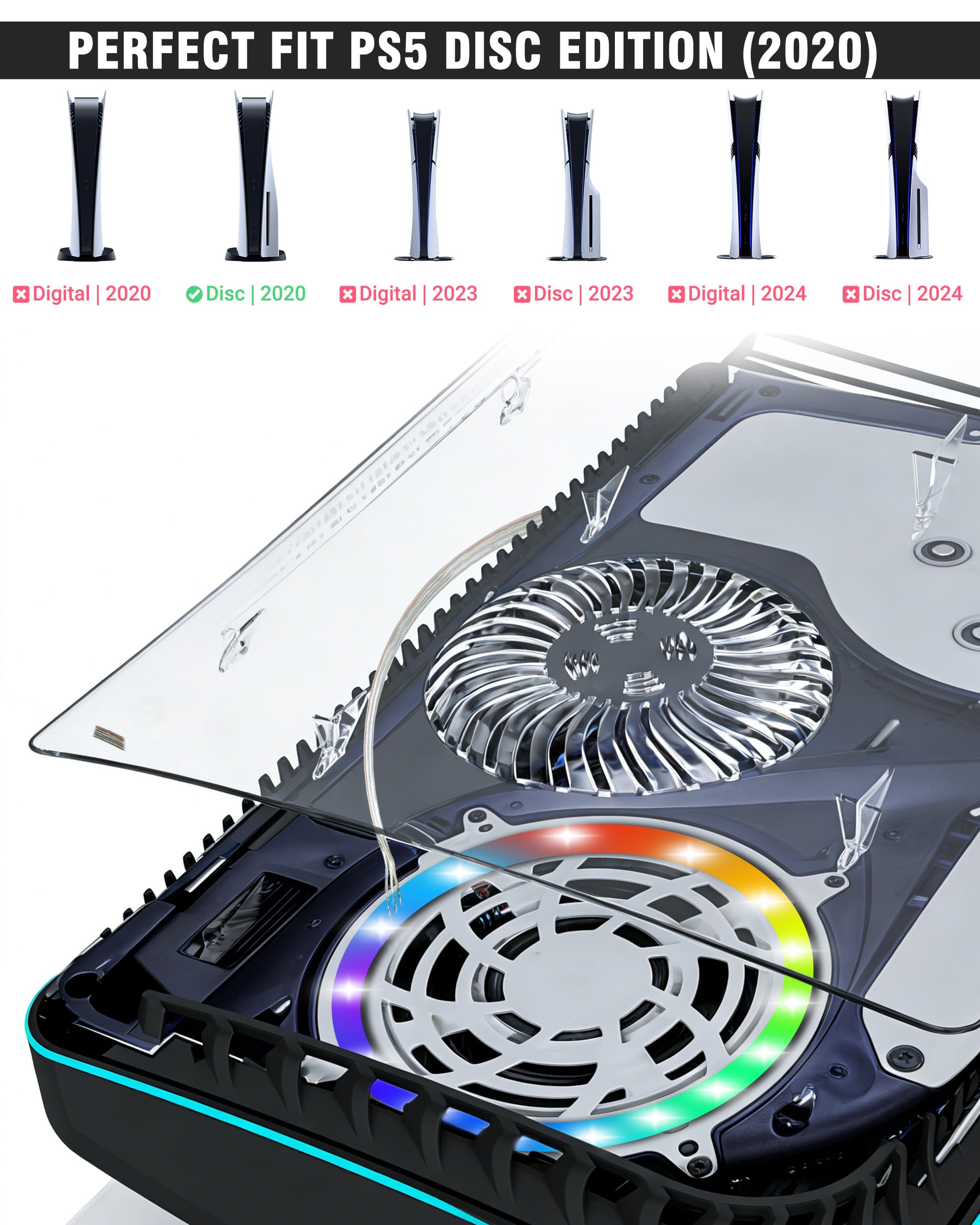 Joso Faceplate for PS5 Disc Edition, Anti-Scratch Dustproof Case Replacement with RGB Ring, Cover Skin Fit for PS5 Console (CD-ROM), Plates for PS5 Accessories, Transparent - Flex Gamingproduct_type