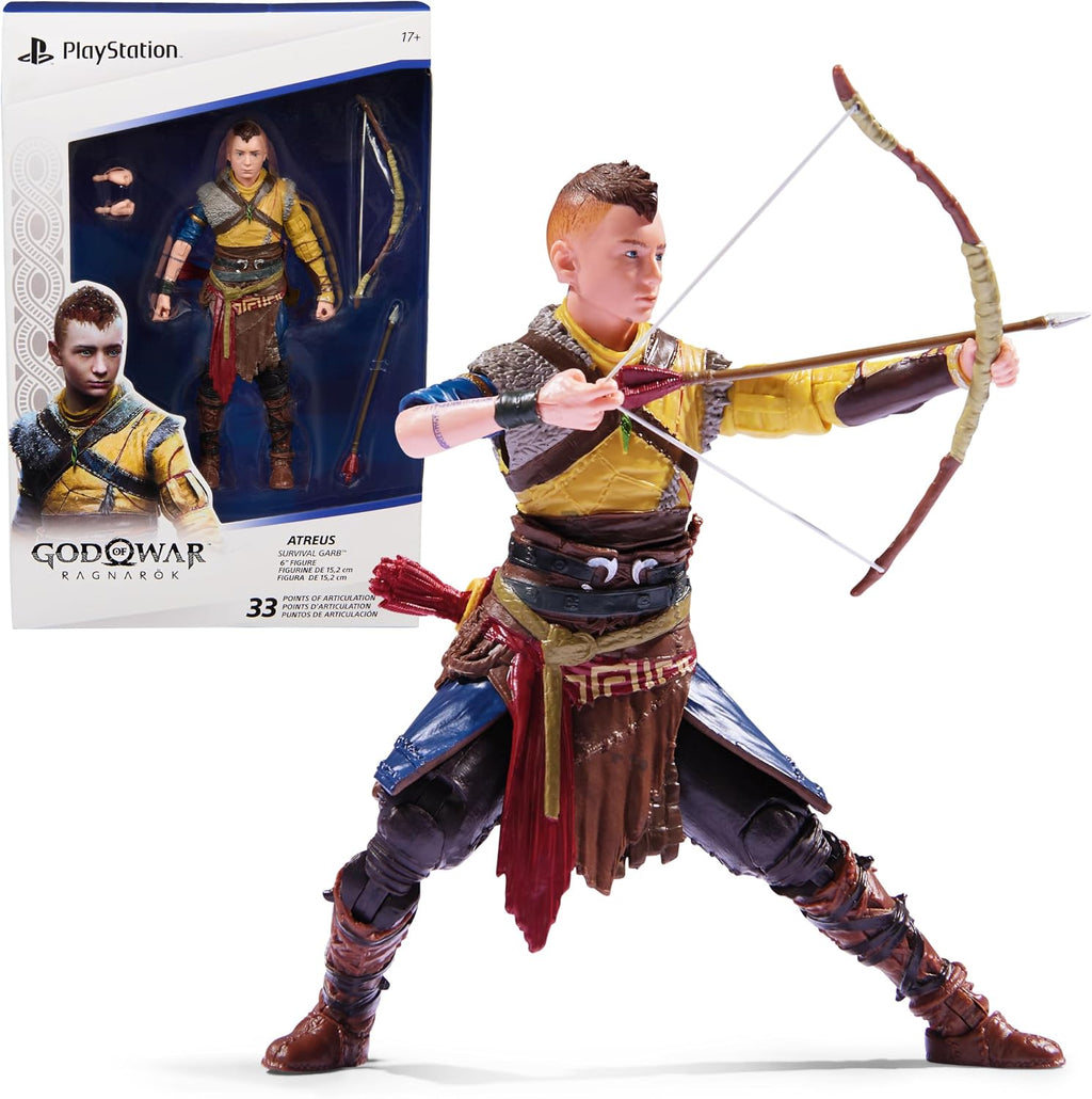 PlayStation God of War Ragnarok, 6” Atreus Action Figure with 4 Accessories, The Shapes Collection, for PS5 Fans & Collectors Ages 17+