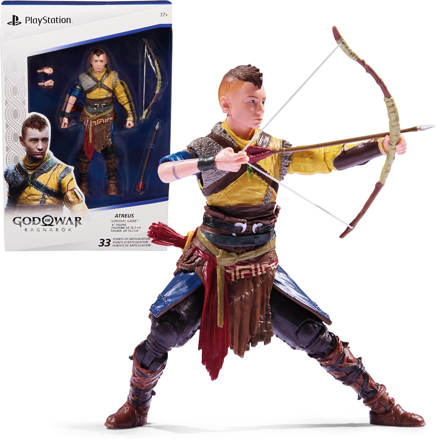 PlayStation God of War Ragnarok, 6” Atreus Action Figure with 4 Accessories, The Shapes Collection, for PS5 Fans & Collectors Ages 17+