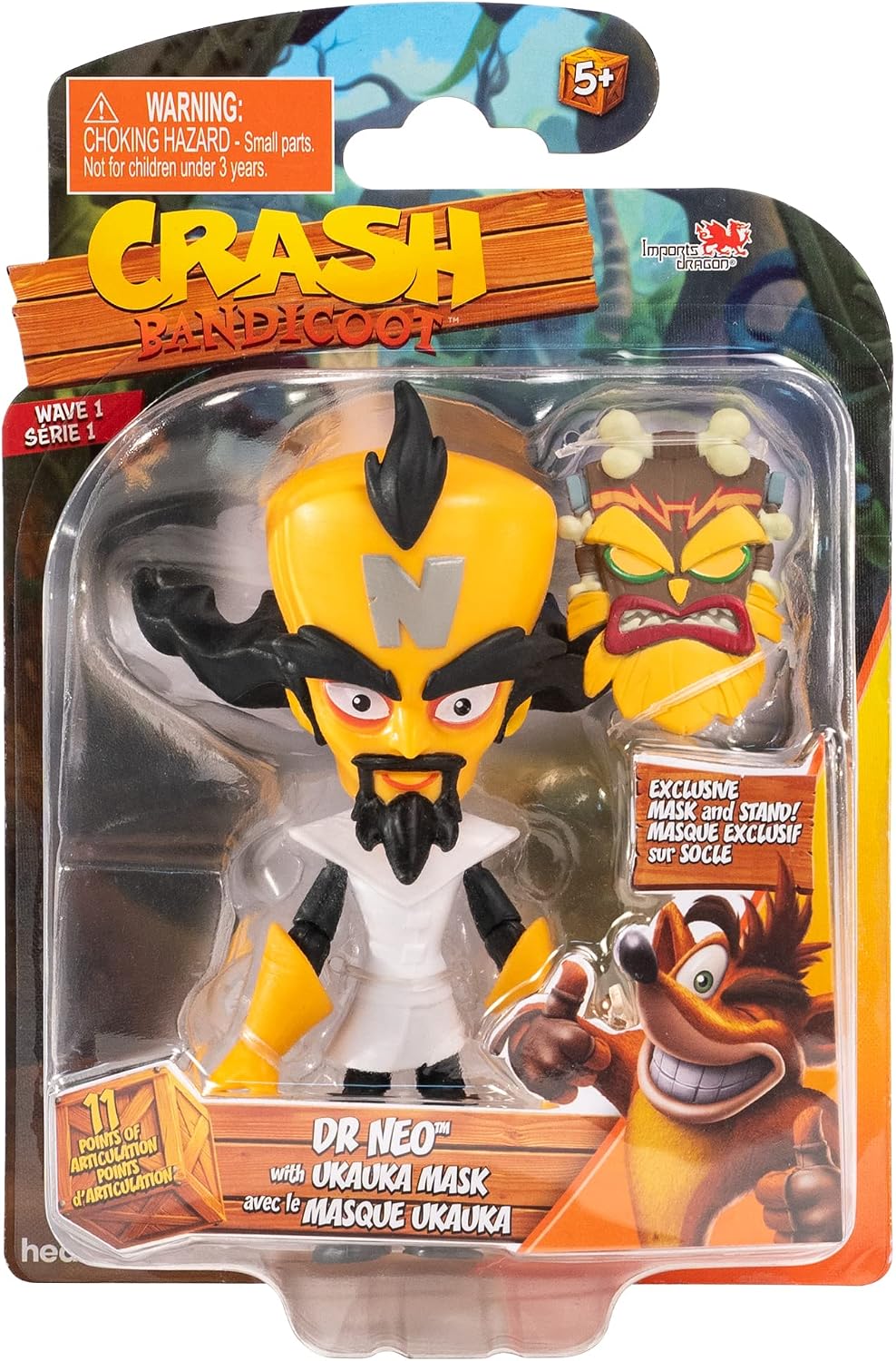 BANDAI Crash Bandicoot Action Figures Dr Neo Cortex with Mask | 11cm Dr Neo Cortex Toy with Mask and Stand Accessories | Collectable Figures As Merchandise and Video Game Gifts