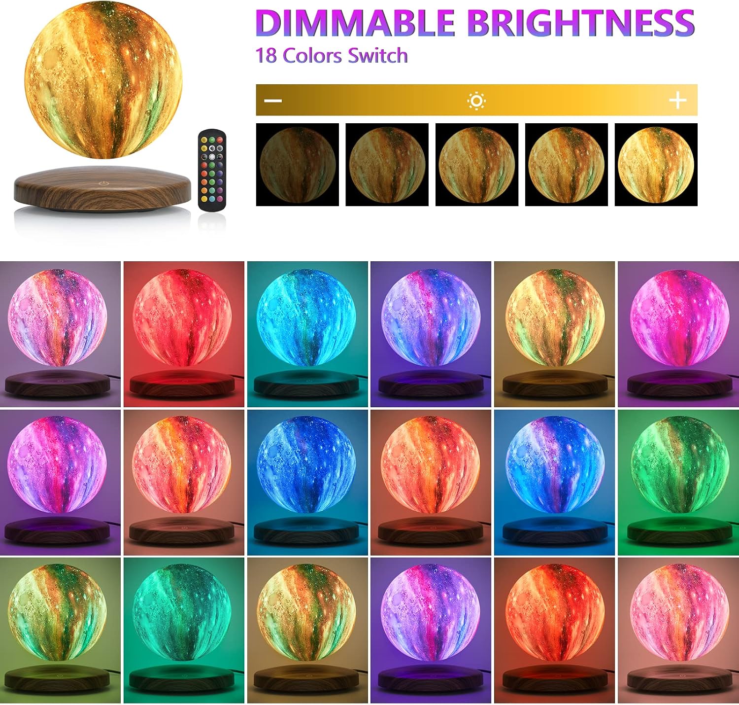 GROPINFLY Levitating Moon Lamp – 18 Colors & Multicolor