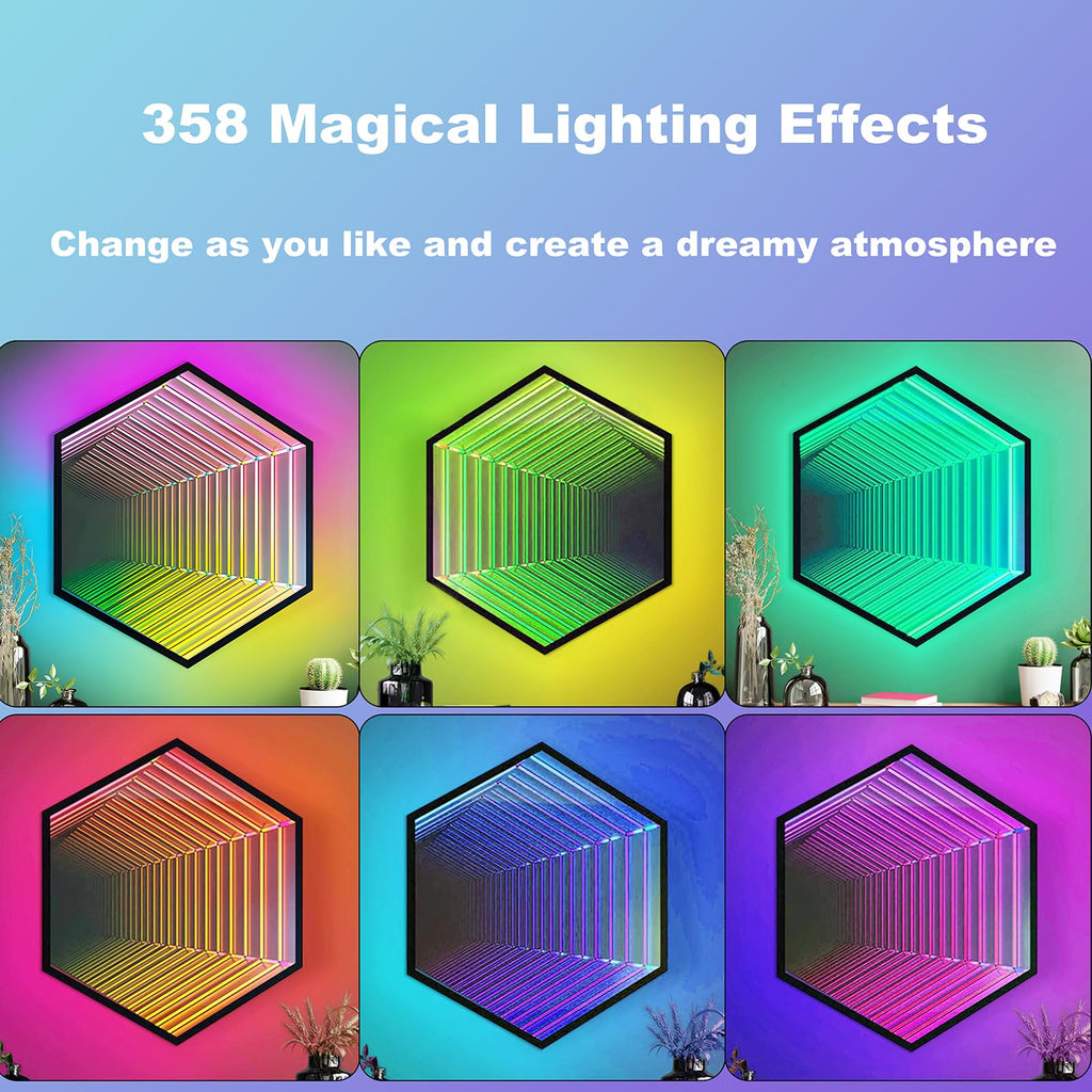 3D Infinity Mirror Light, 28" Octagon LED Tunnel Wall Light with 358 LEDs, App & Remote RGB Color Changing Mirror for Gaming Room Decor, Party, Bar, Geometric Art Deco Wall Mounted - Flex Gamingproduct_type