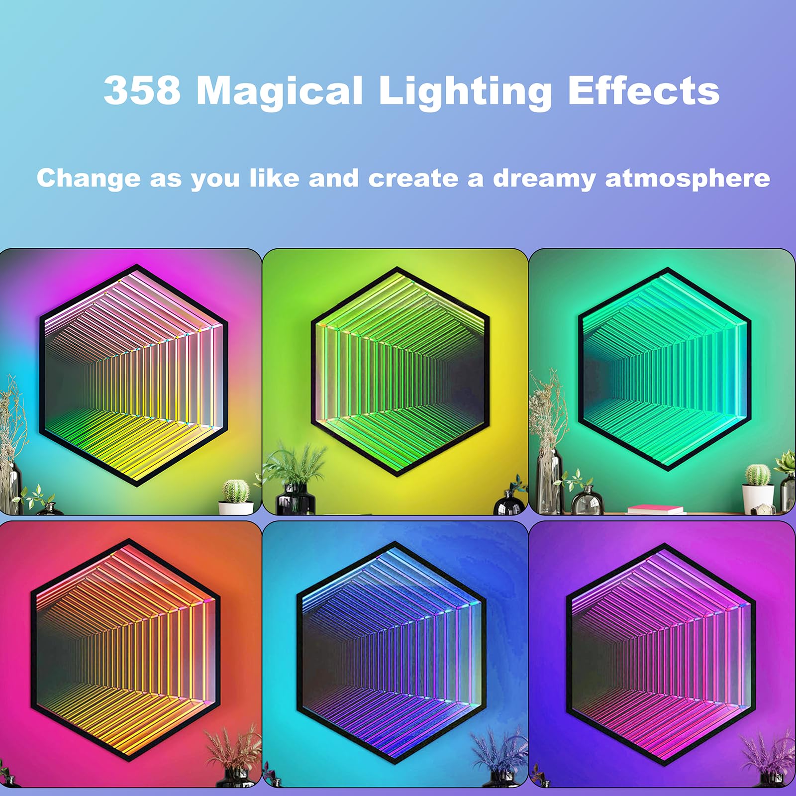 3D Infinity Mirror Light, 28" Octagon LED Tunnel Wall Light with 358 LEDs, App & Remote RGB Color Changing Mirror for Gaming Room Decor, Party, Bar, Geometric Art Deco Wall Mounted - Flex Gamingproduct_type