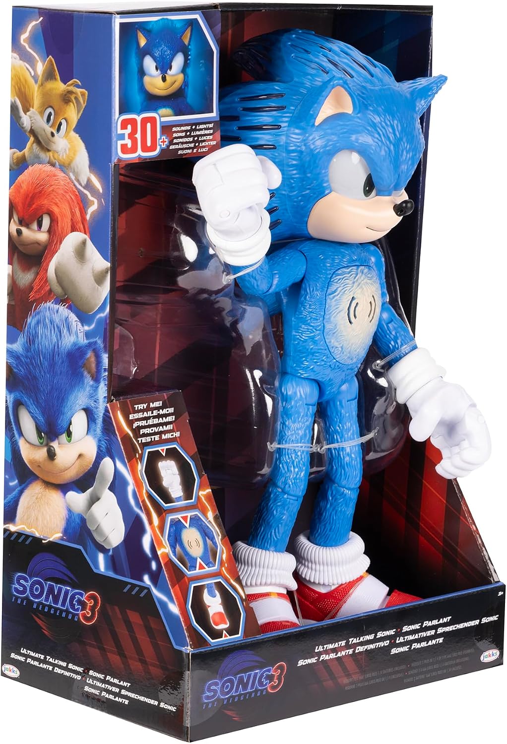 Sonic the Hedgehog 3 Ultimate Talking Sonic 12-Inch Figure, Features 30+ Iconic and Humorous Phrases and Sounds from the Movies, Light-Up Eyes and Quills