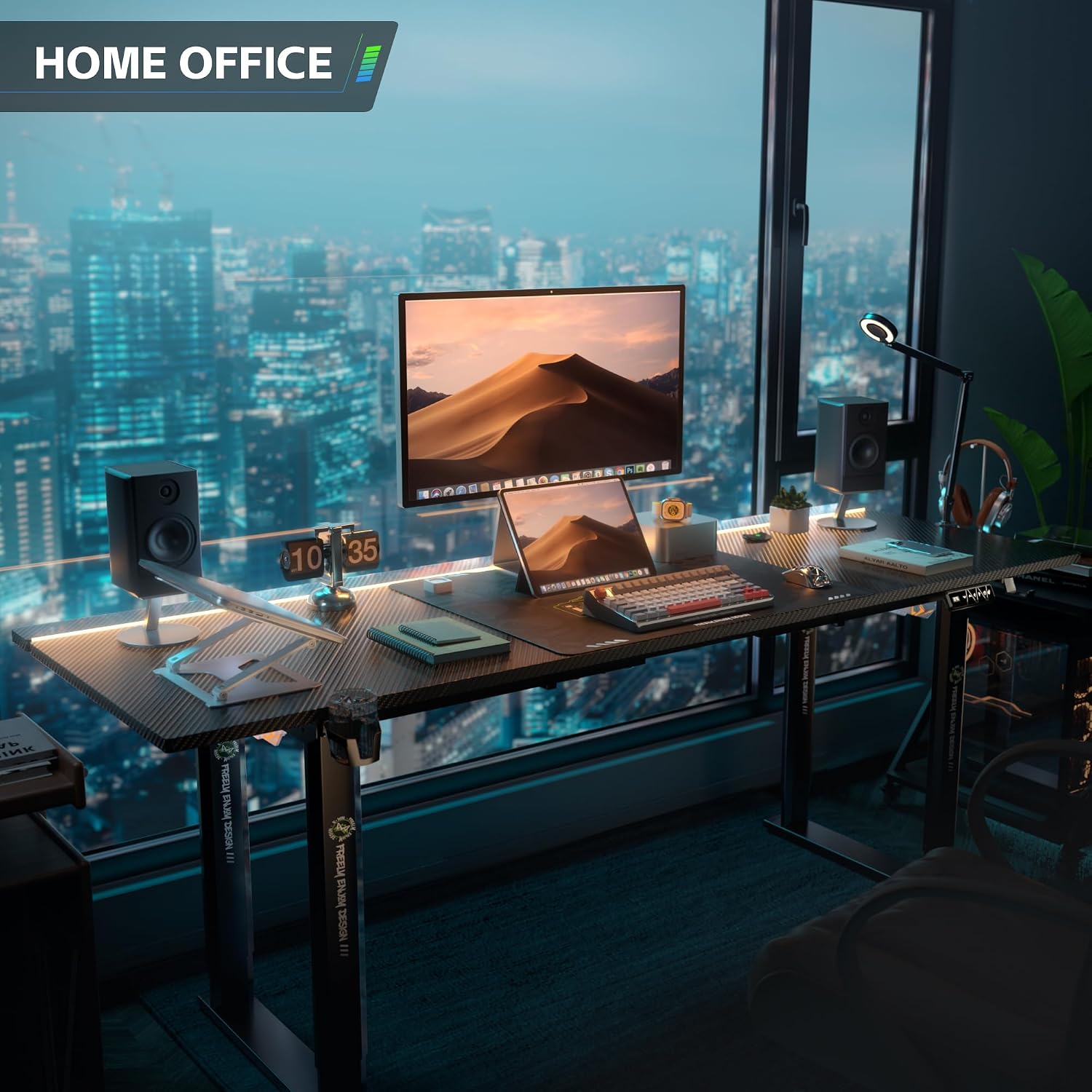 71" Gaming Standing Desk for Gamers & Streamers, 4-Leg Electric Sit Stand Desk with LED Lights, Flip-Top Cable Management, Stable Computer Desk with Wheels - Flex Gamingproduct_type