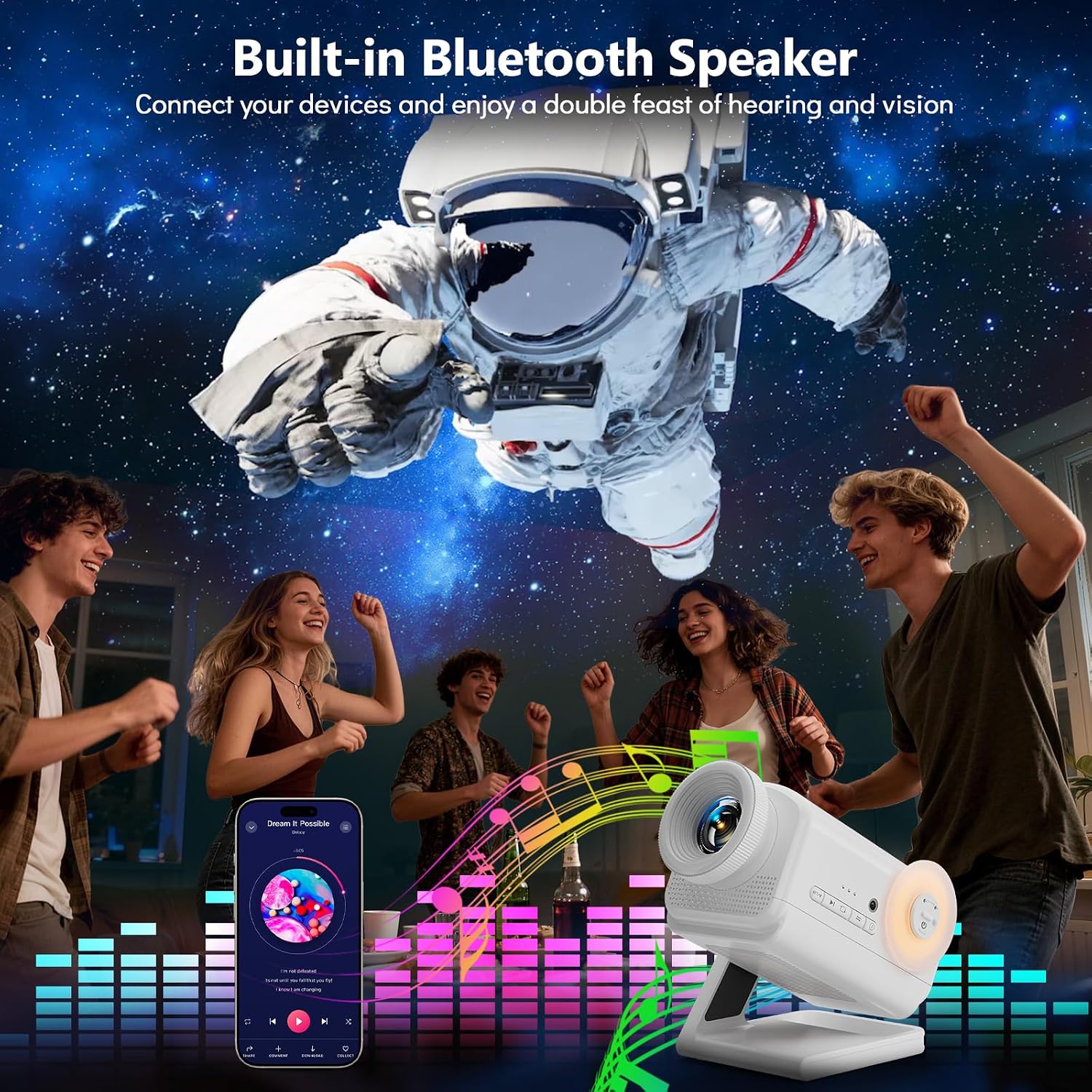 Rossetta 3D Projector with 60 Scenes, Galaxy Star Projector for Room Decor | Bluetooth Speaker, 1H/2H Timer & Remote, Night Light for Bedroom, Party, Christmas & Birthday Gifts for Adults, Girls, Boys