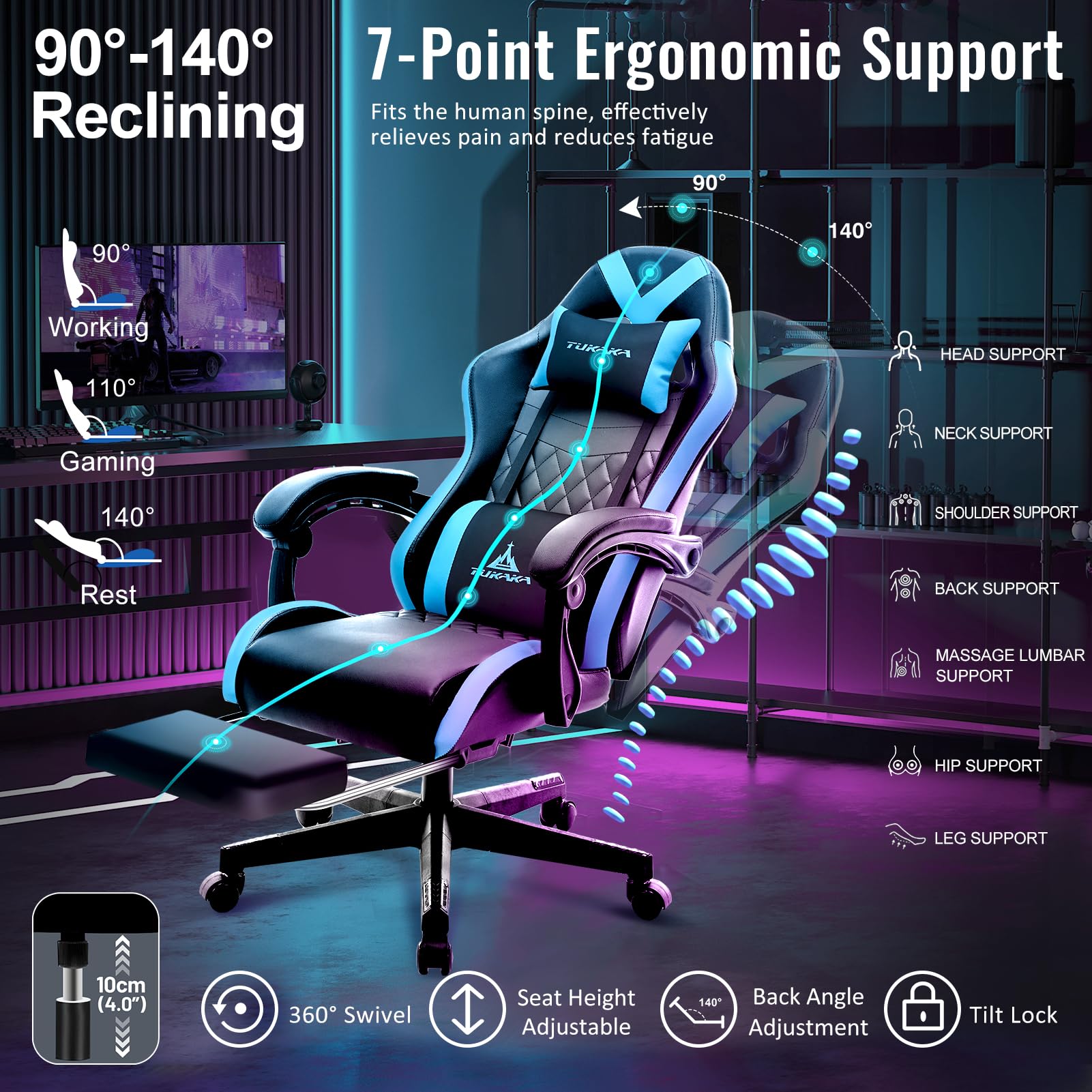 White Gaming Chair,Ergonomic Massage Office Desk Chair with Footrest | Pocket Spring Cushion,Reclining,Thick High Back,Headrest and Lumbar Support,Adjustable Leather Computer Chair Gamer Chair - Flex Gamingproduct_type