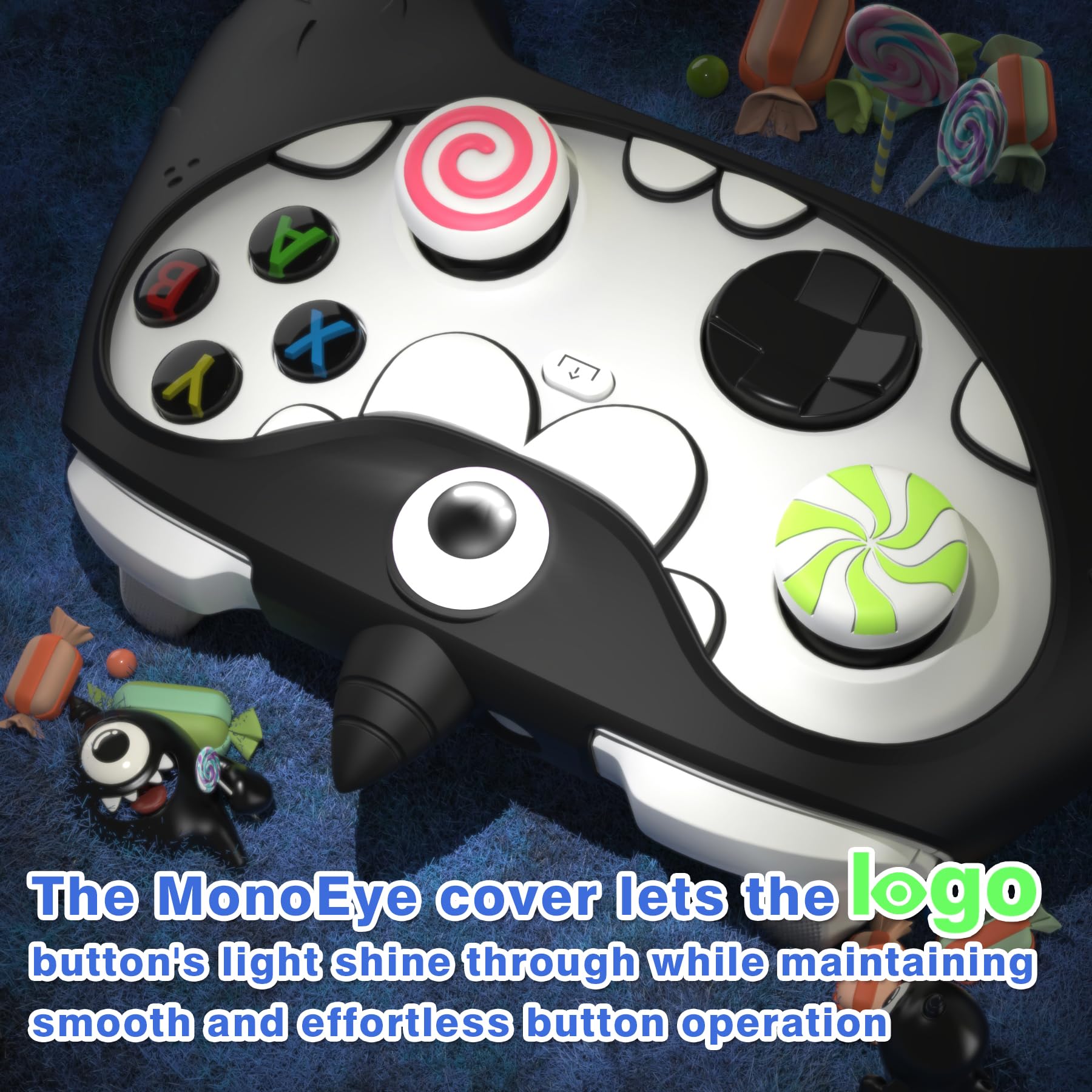 PlayVital MonoEye Monster Controller Skin for Xbox Series X/S - Cute Anti-Slip Silicone Cover Case with 4 Candy Thumb Grip Caps & Stickers, Full Protection Set, Green - Flex Gamingproduct_type