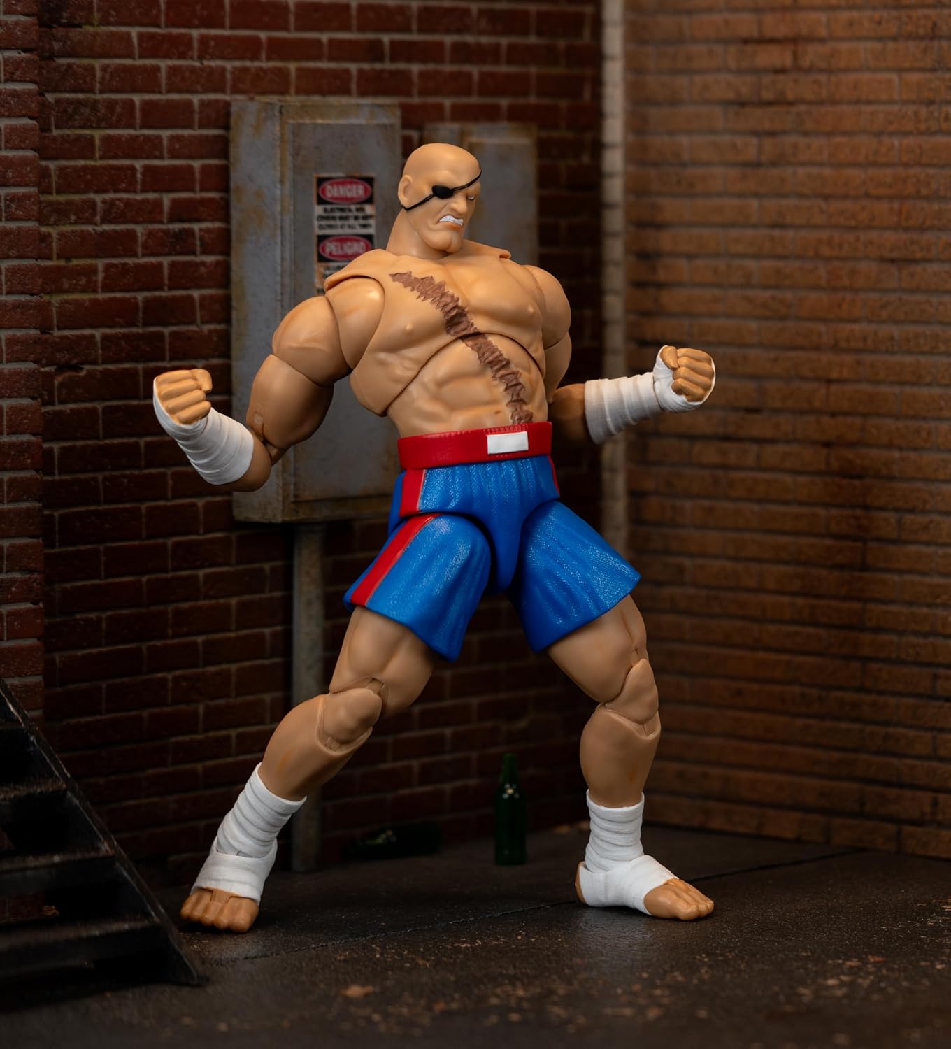 Jada Street Fighter II Sagat Deluxe 1:12 Scale Action Figure - Highly Articulated, Tiger Shot Accessory & Stand, 7.6" Tall | Highly articulated, Tiger Shot accessory and stand