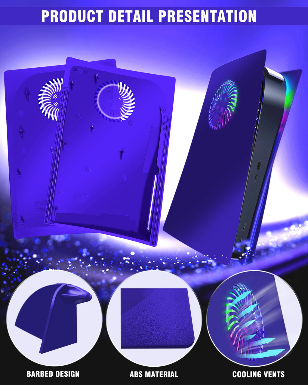 Joso Faceplate for PS5 Disc Edition, Anti-Scratch Dustproof Case Replacement with RGB Ring, Cover Skin Fit for PS5 Console (CD-ROM), Plates for PS5 Accessories, Transparent - Flex Gamingproduct_type