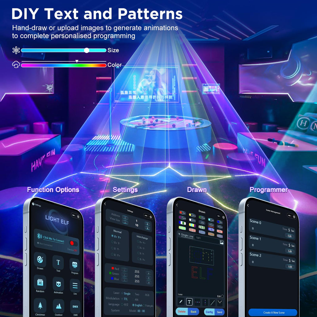 DJ Laser Light for Party,3D Animation Laser Machine,Multiple Control Functions,Support Manual Graffiti, Text Playback, and Personalized Programming,Suitable for DJ Parties, KTV Bars and Events