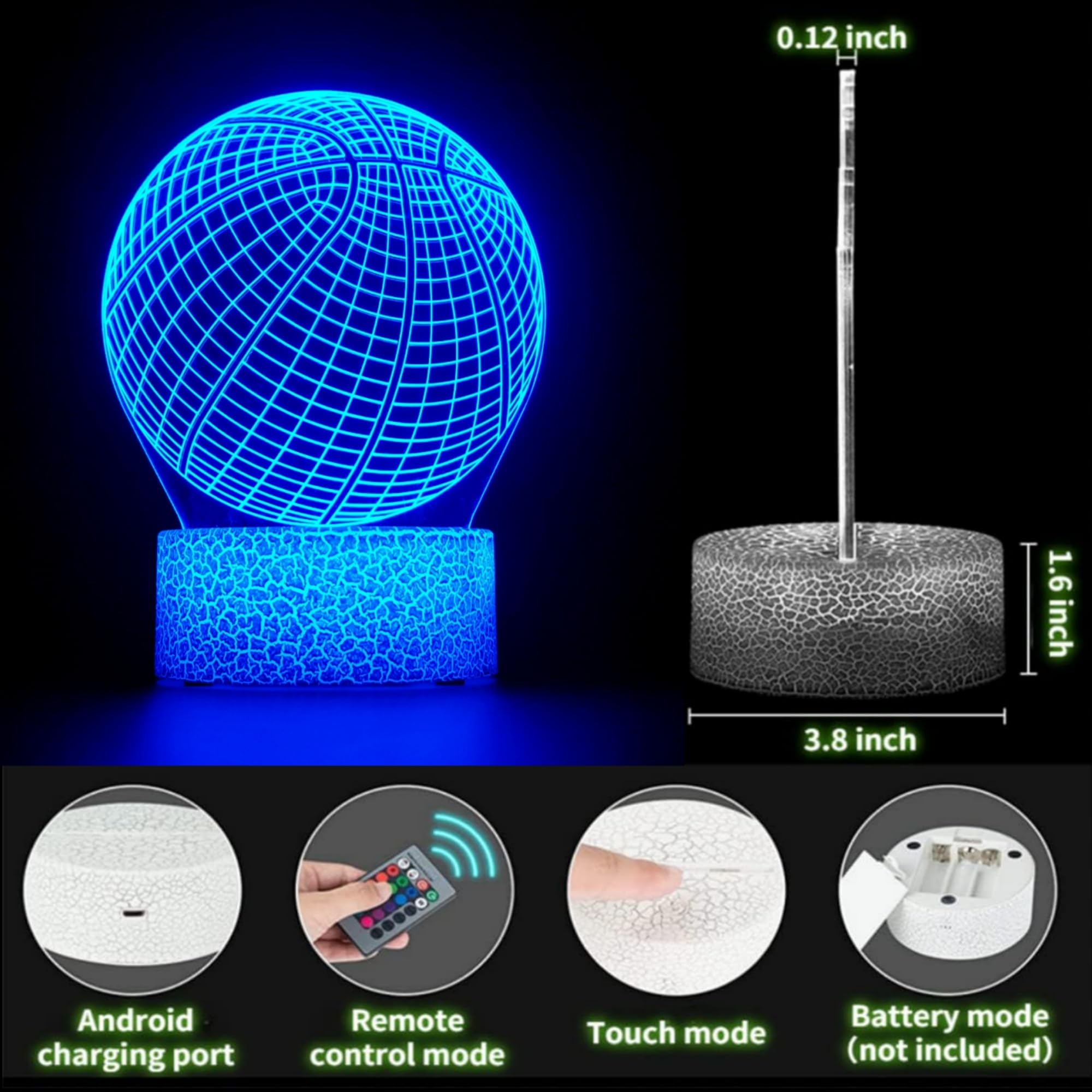 3D Illusion Night Light with Swappable Acrylic Panels – 6 Designs