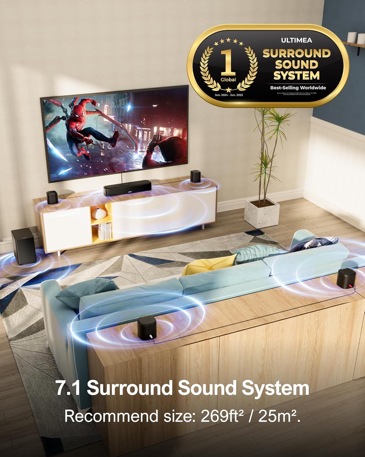 ULTIMEA 7.1ch Sound Bar with Subwoofer, 330W Peak Power, Virtual Surround Sound System for Smart TV, Home Theater Soundbar with 4 Surround Speakers, App Control, Opt/AUX/BT, Aura A40 (2026 Upgraded) - Flex Gamingproduct_type