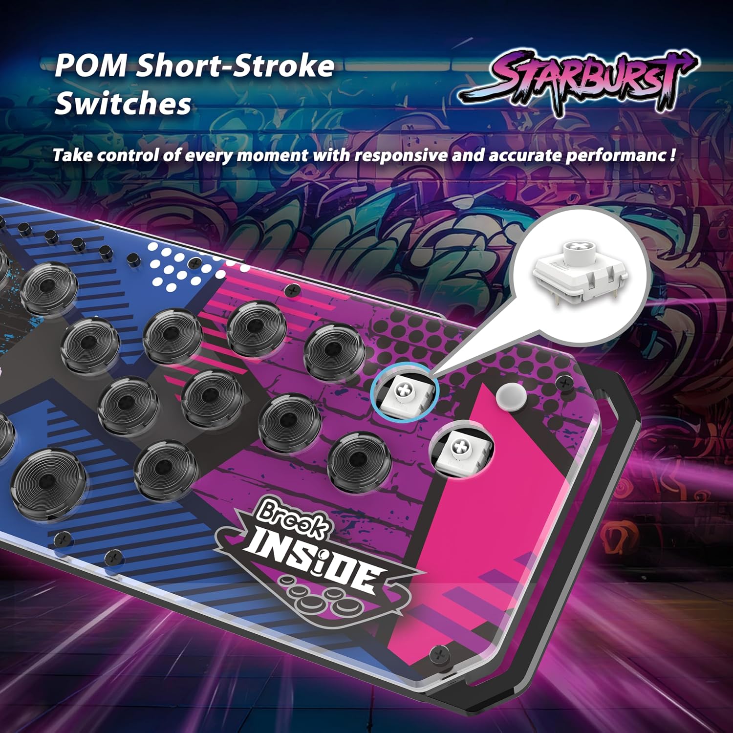 Brook Fighter Starburst All-Button Arcade Controller for PS5, PS4, Xbox Series X|S, NS & NS2, PC – Hot-Swappable Switches, RGB Lighting, Adjustable Angles, Tournament-Grade Performance - Flex Gamingproduct_type