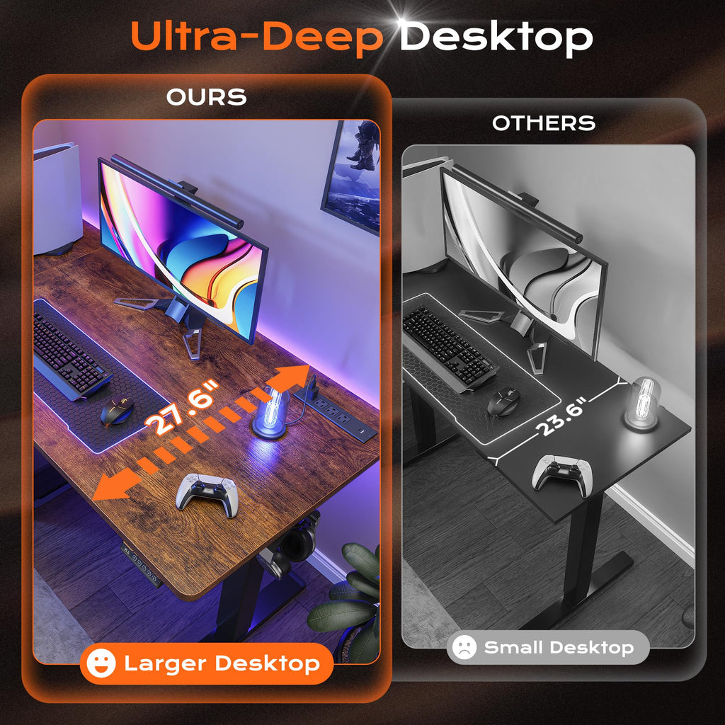 Huuger 55 x 28 Large Electric Standing Desk, Height Adjustable Computer Desk, 27.6" Deep Desktop, Stand up Gaming Office Table with 2 Hooks, 3 Preset Heights, for Home Office, Black - Flex Gamingproduct_type