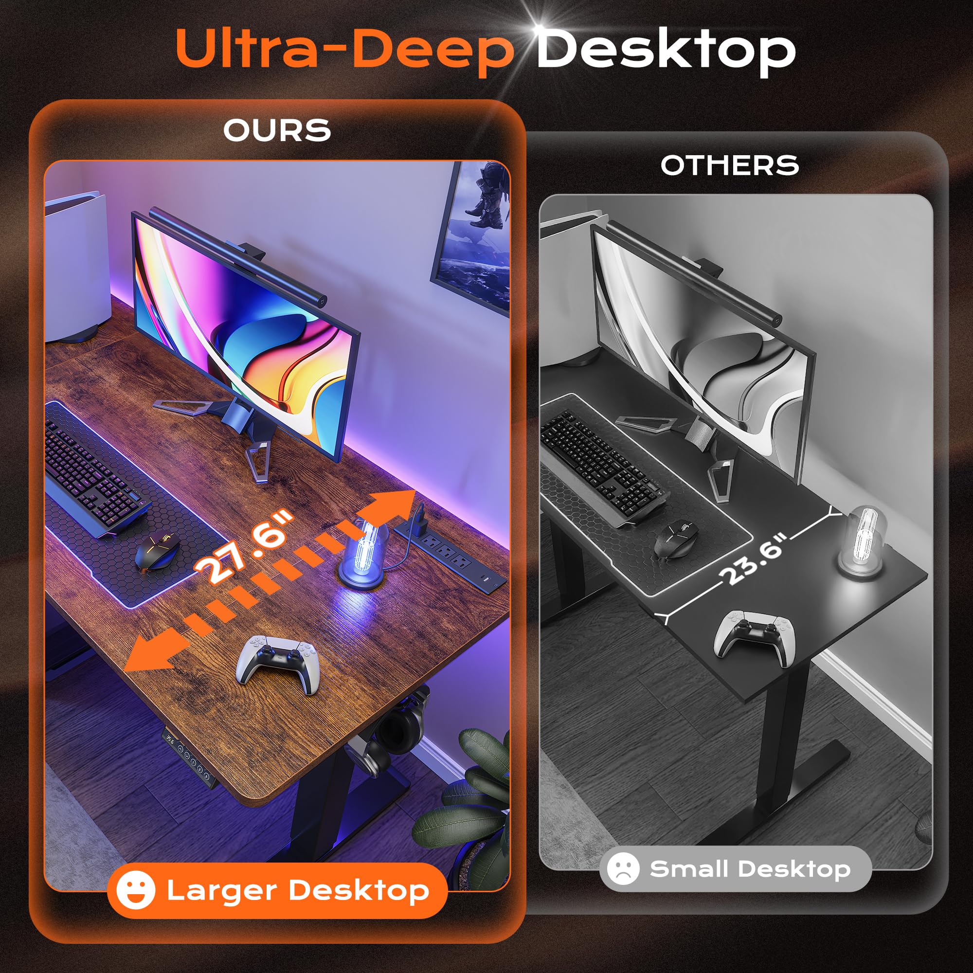 Huuger 55 x 28 Large Electric Standing Desk, Height Adjustable Computer Desk, 27.6" Deep Desktop, Stand up Gaming Office Table with 2 Hooks, 3 Preset Heights, for Home Office, Black - Flex Gamingproduct_type