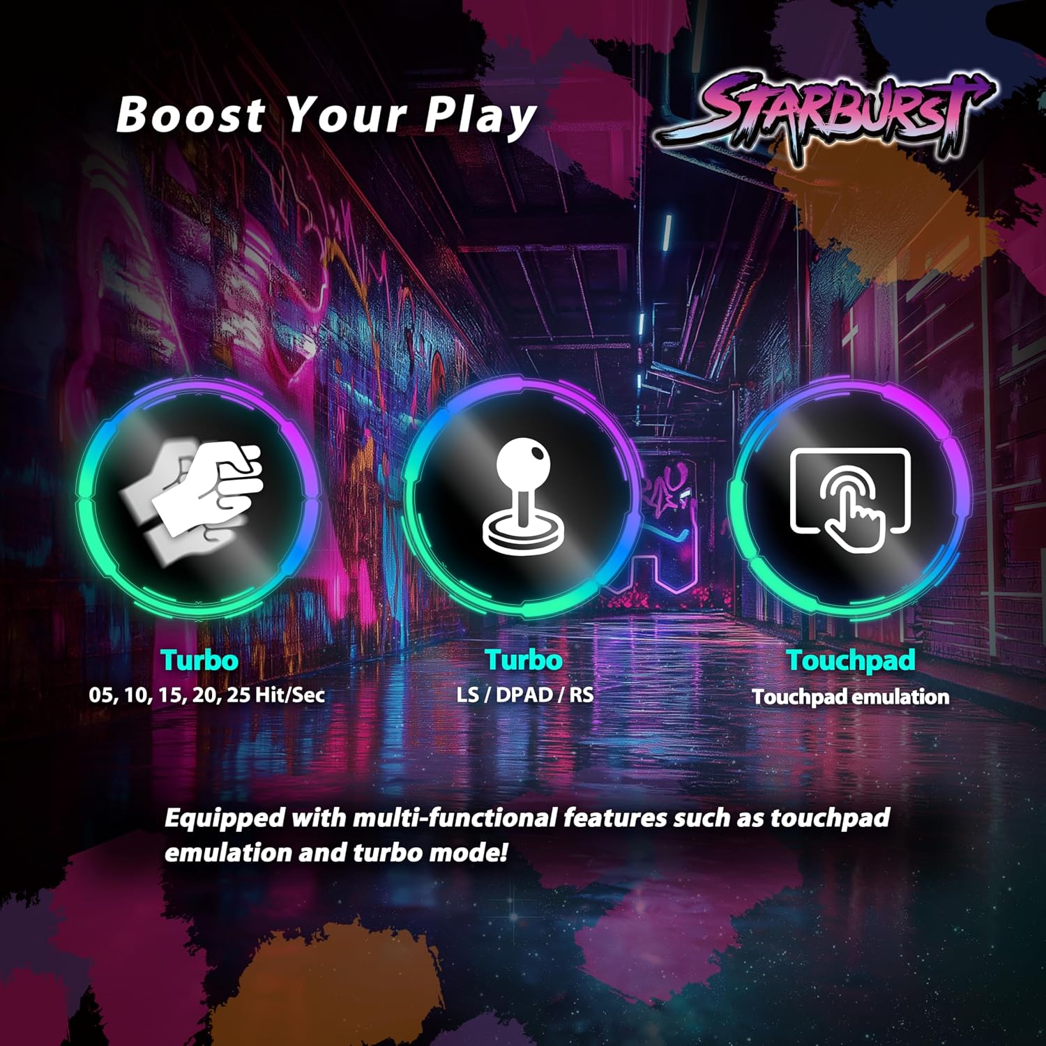 Brook Fighter Starburst All-Button Arcade Controller for PS5, PS4, Xbox Series X|S, NS & NS2, PC – Hot-Swappable Switches, RGB Lighting, Adjustable Angles, Tournament-Grade Performance - Flex Gamingproduct_type
