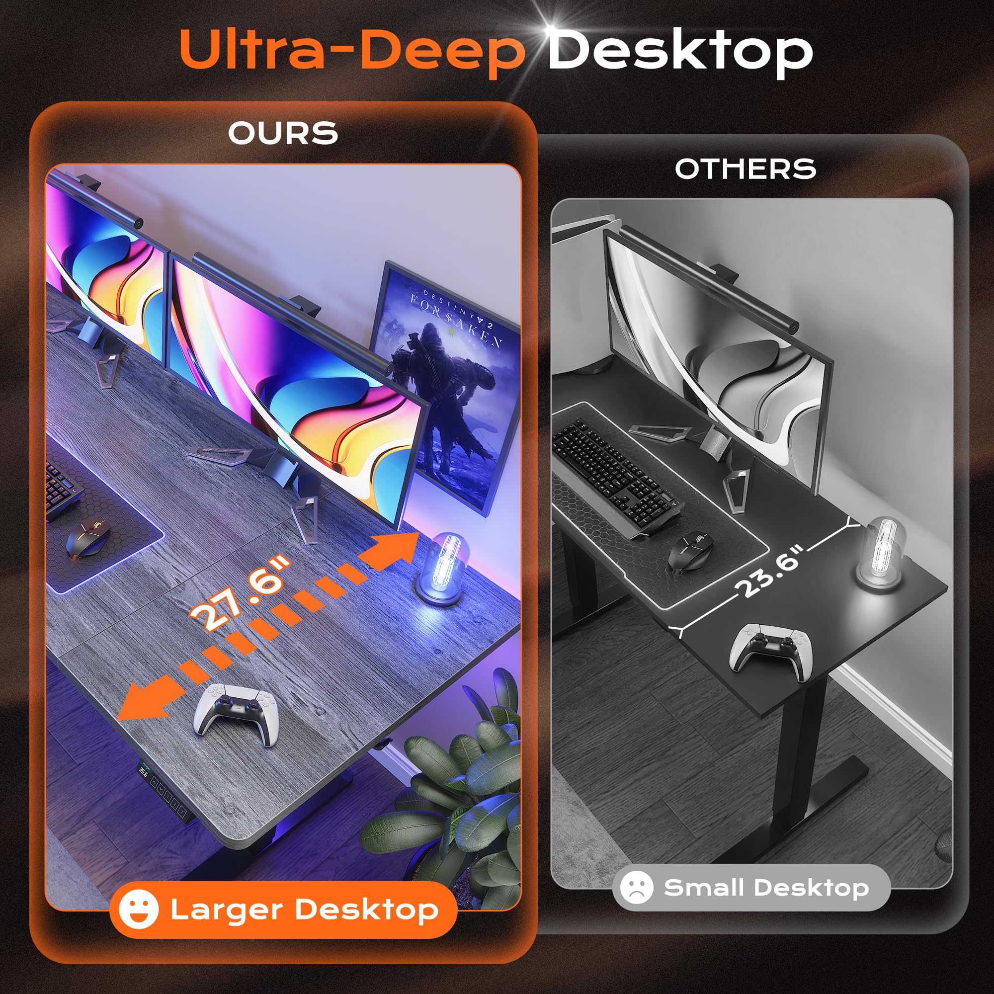 Huuger 55 x 28 Large Electric Standing Desk, Height Adjustable Computer Desk, 27.6" Deep Desktop, Stand up Gaming Office Table with 2 Hooks, 3 Preset Heights, for Home Office, Black - Flex Gamingproduct_type