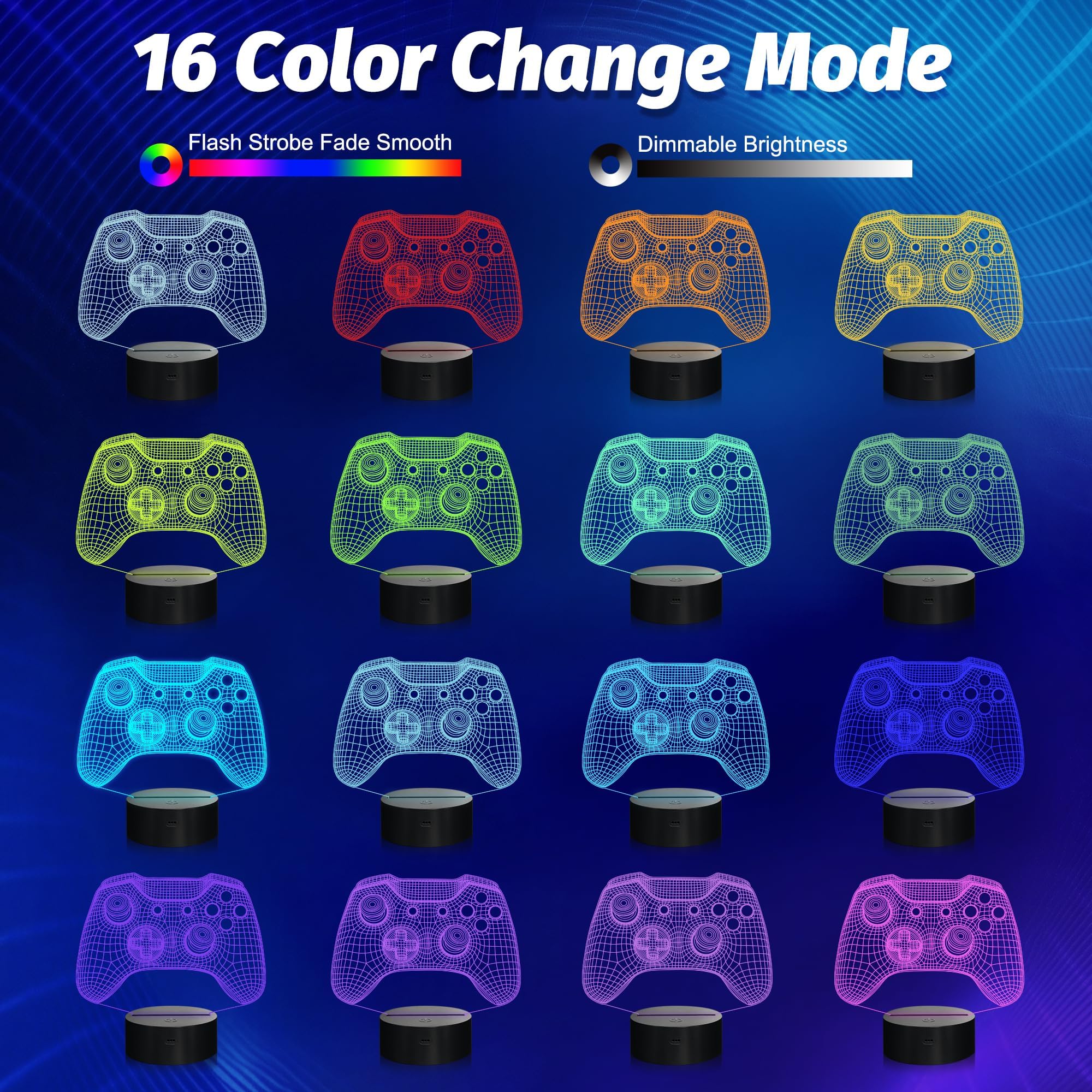 Attivolife Gamepad 3D Lamp, Hologram Illusion Controller Night Light for Kid, 16 Colors Changing & Remote Dimmer Control, Cool Boy Girl Video Gaming Room Accessories as Xmas Birthday Gift for Teen
