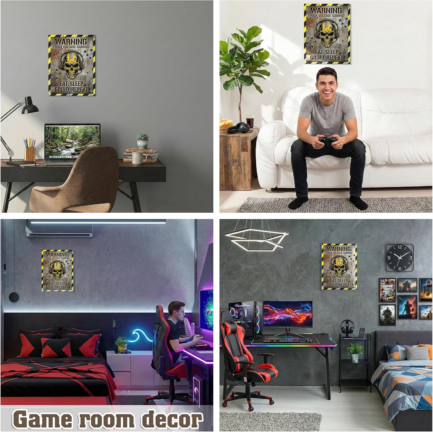 TracyArt Game Room Decor - Eat Sleep Grind Repeat, Posters for Boys Room, Gaming Room Decor, Unframed 13" x 17" - Flex Gamingproduct_type