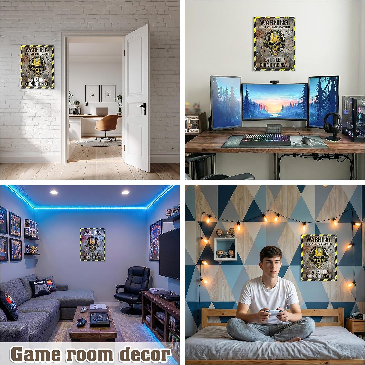 TracyArt Game Room Decor - Eat Sleep Grind Repeat, Posters for Boys Room, Gaming Room Decor, Unframed 13" x 17" - Flex Gamingproduct_type
