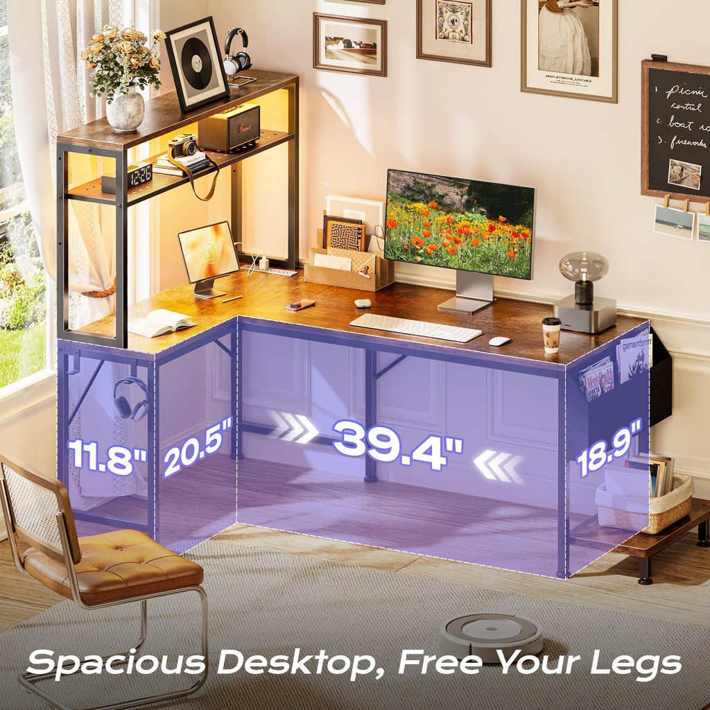 PRAISUN L Shaped Gaming Desk with LED Lights & Power Outlets, Reversible Computer Desk with Storage Shelves & Bag, Large Corner Home Office Desk with Pegboard for Work from Home, Black - Flex Gamingproduct_type