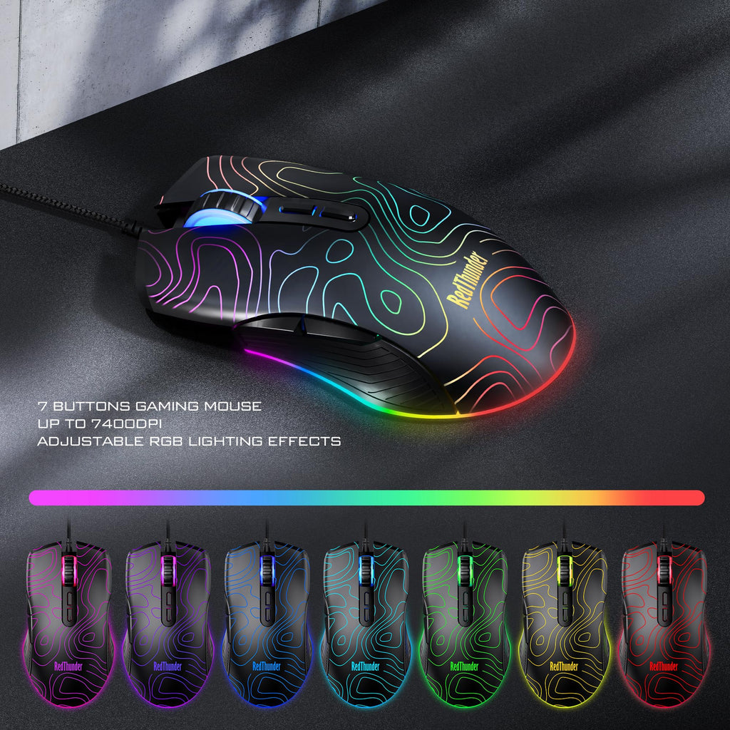 RedThunder K10 Wired Gaming Keyboard and Mouse and Wrist Rest Combo, RGB Backlit, Mechanical Feel Anti-ghosting Keyboard + 7D 7200 DPI Mice+Soft Leather Wrist Rest 3 in 1 PC Gamer Accessories(Black) - Flex Gamingproduct_type