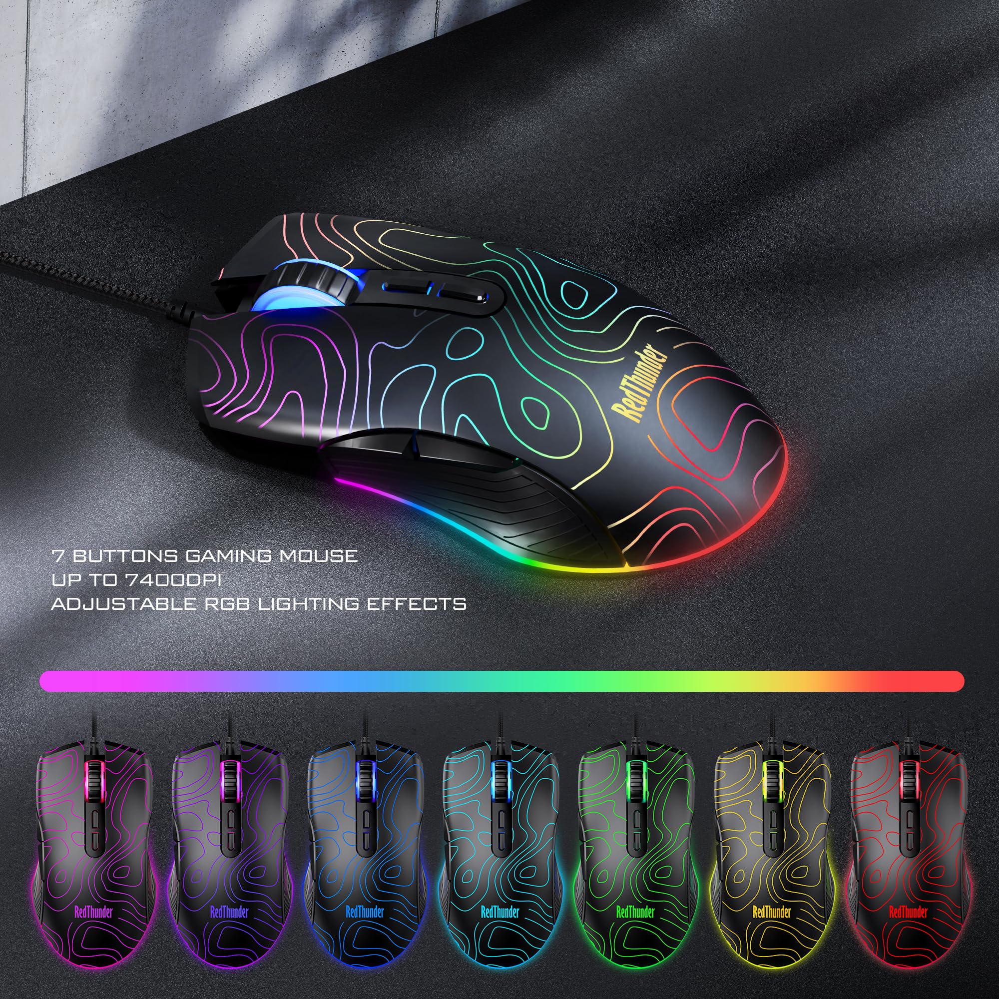 RedThunder K10 Wired Gaming Keyboard and Mouse and Wrist Rest Combo, RGB Backlit, Mechanical Feel Anti-ghosting Keyboard + 7D 7200 DPI Mice+Soft Leather Wrist Rest 3 in 1 PC Gamer Accessories(Black) - Flex Gamingproduct_type