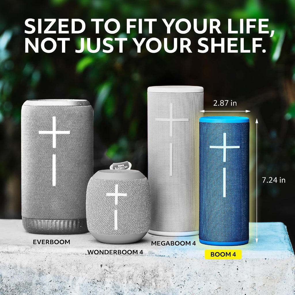 Ultimate Ears Boom 4 Portable Bluetooth Speaker, Waterproof - Blue | Balanced 360-degree sound, clear audio, deep bass, floating design, 15-hour battery life, 147ft (45m) wireless range