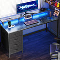 Huuger 47 Inch Computer Desk with Power Outlets and LED Lights, Gaming Desk with 4 Drawers, Office Desk with Monitor Stand, Study Work Home Office, Small Spaces, Black - Flex Gamingproduct_type