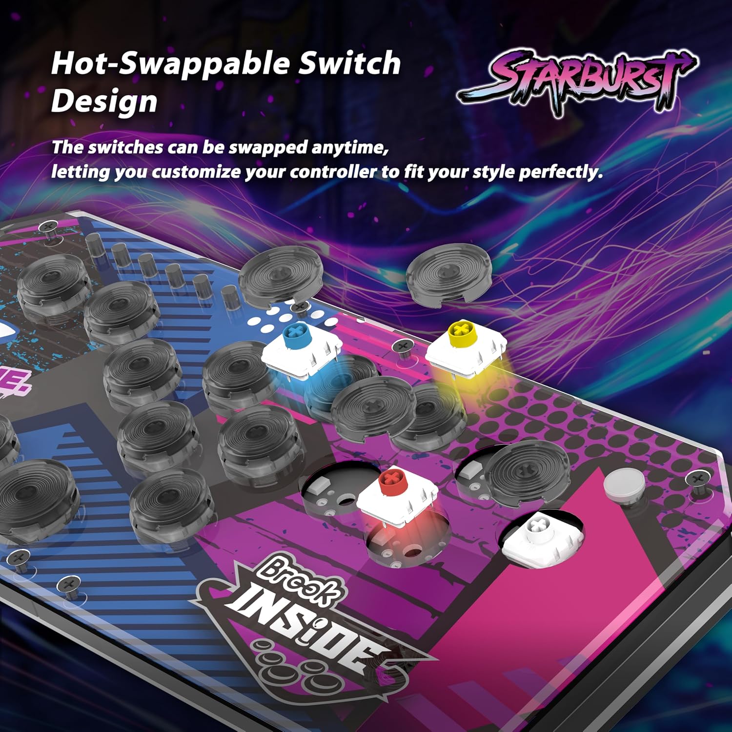 Brook Fighter Starburst All-Button Arcade Controller for PS5, PS4, Xbox Series X|S, NS & NS2, PC – Hot-Swappable Switches, RGB Lighting, Adjustable Angles, Tournament-Grade Performance - Flex Gamingproduct_type