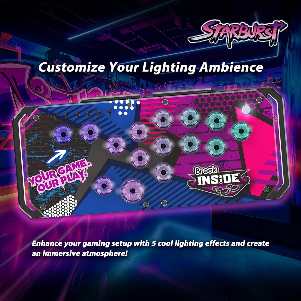 Brook Fighter Starburst All-Button Arcade Controller for PS5, PS4, Xbox Series X|S, NS & NS2, PC – Hot-Swappable Switches, RGB Lighting, Adjustable Angles, Tournament-Grade Performance - Flex Gamingproduct_type