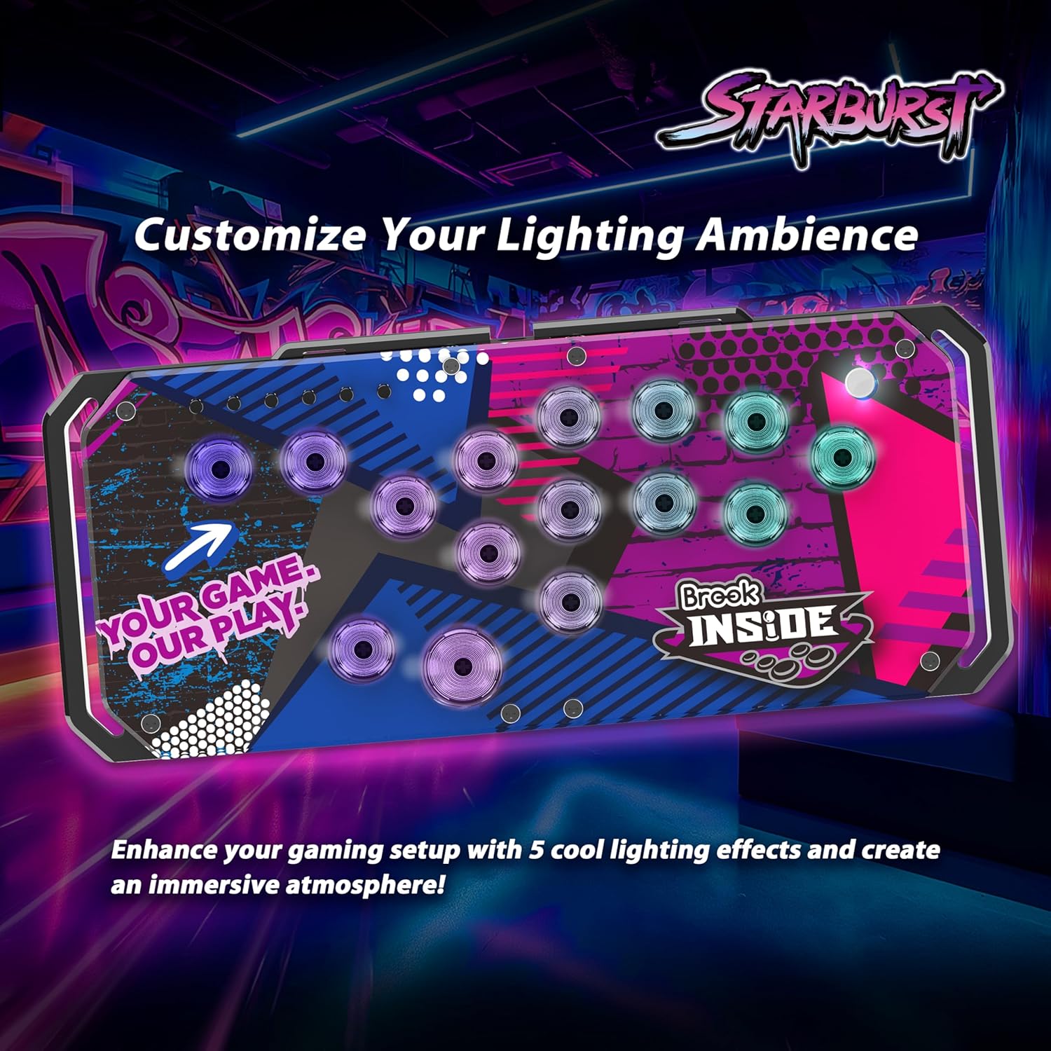Brook Fighter Starburst All-Button Arcade Controller for PS5, PS4, Xbox Series X|S, NS & NS2, PC – Hot-Swappable Switches, RGB Lighting, Adjustable Angles, Tournament-Grade Performance - Flex Gamingproduct_type