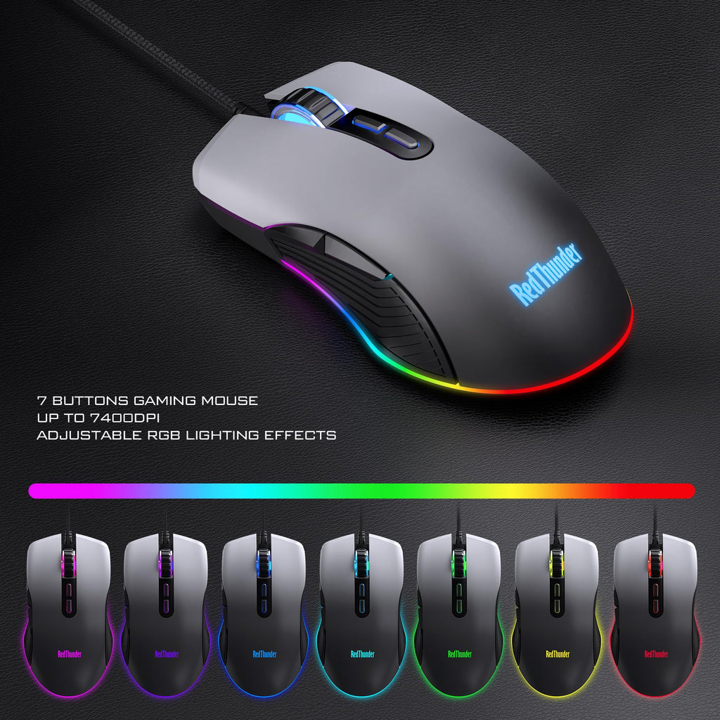 RedThunder K10 Wired Gaming Keyboard and Mouse and Wrist Rest Combo, RGB Backlit, Mechanical Feel Anti-ghosting Keyboard + 7D 7200 DPI Mice+Soft Leather Wrist Rest 3 in 1 PC Gamer Accessories(Black) - Flex Gamingproduct_type
