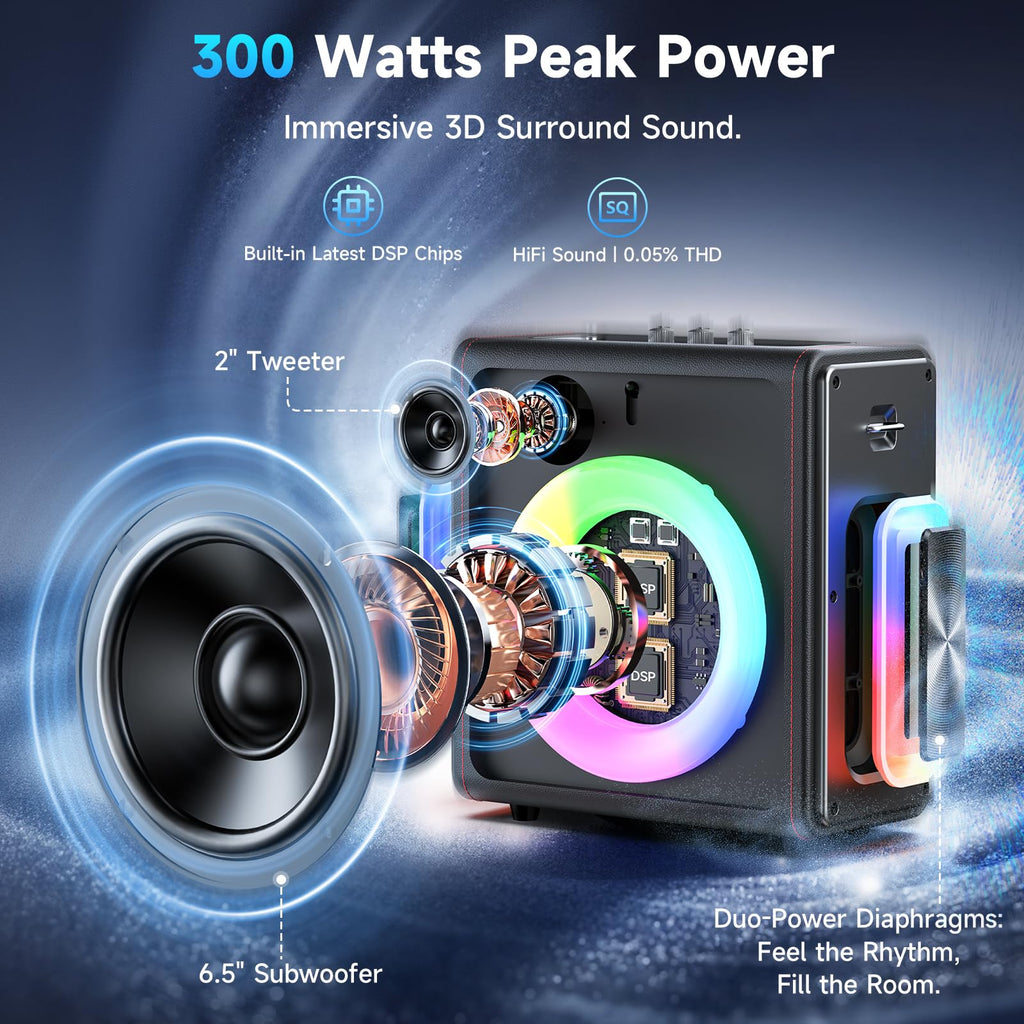 Karaoke Machine for Adults with 2 Wireless Microphones, 200W PA System | Pitch Correction, Bluetooth 5.3, Retro Leather Design, 24H Playtime, TV Connection, TWS Stereo and Live Performance Support - Flex Gamingproduct_type