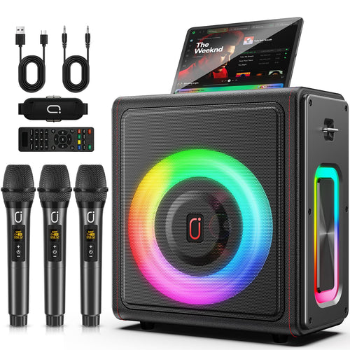 Karaoke Machine for Adults with 2 Wireless Microphones, 200W PA System | Pitch Correction, Bluetooth 5.3, Retro Leather Design, 24H Playtime, TV Connection, TWS Stereo and Live Performance Support - Flex Gamingproduct_type